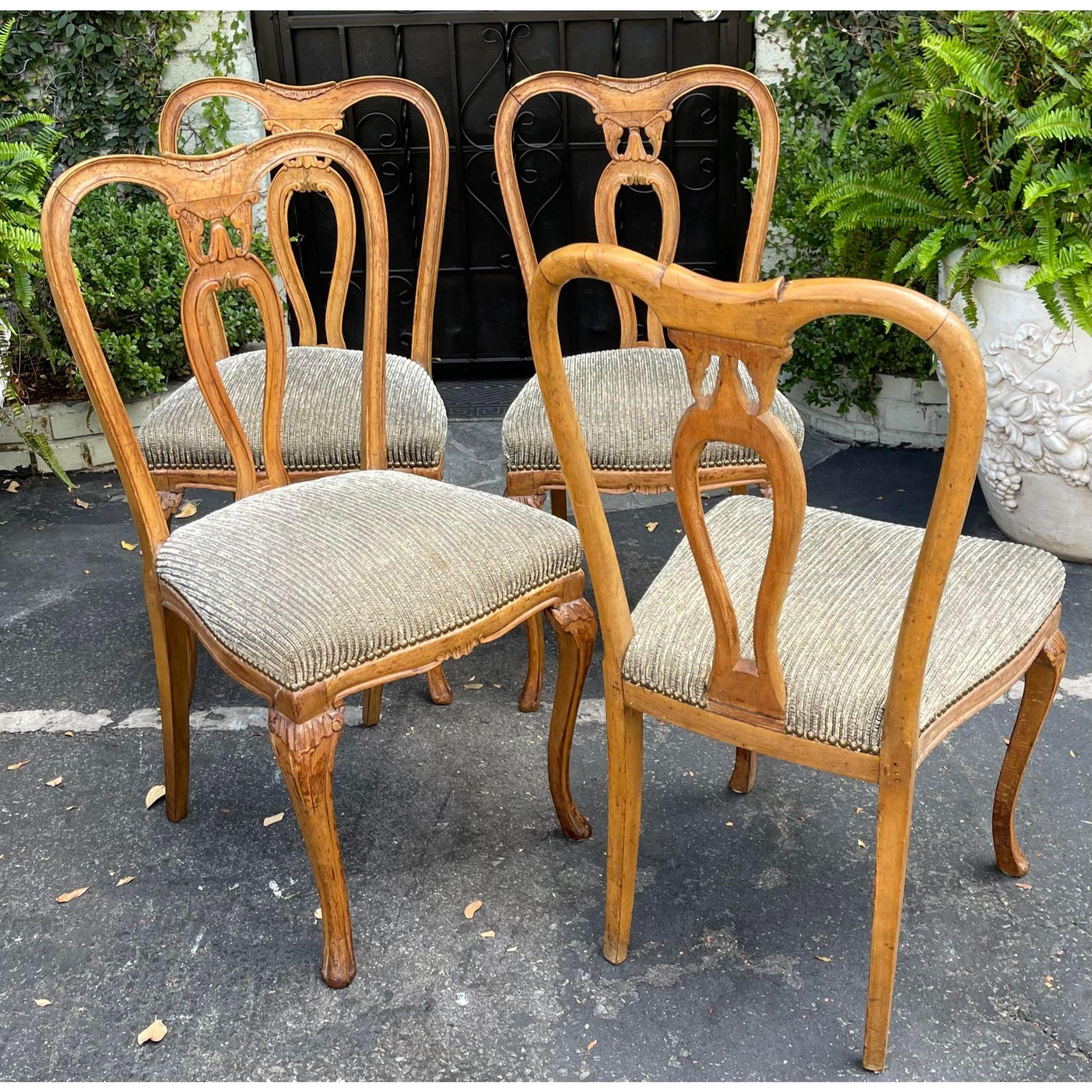 Set of 4, 19th Century Style Carved Italian Dining Chairs In Good Condition In LOS ANGELES, CA