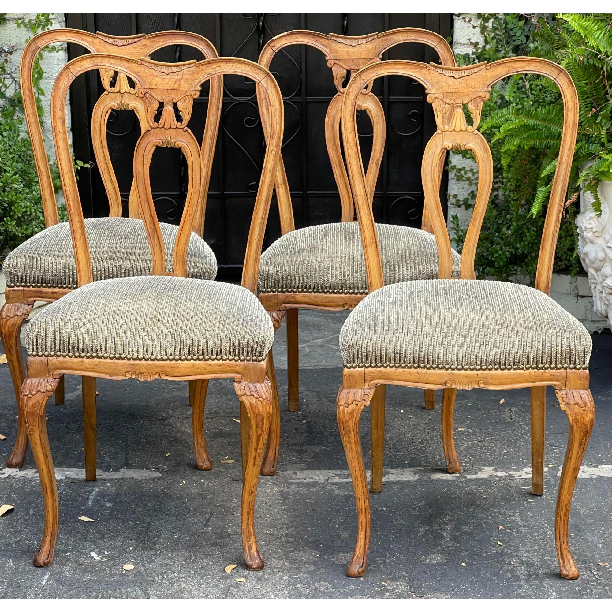20th Century Set of 4, 19th Century Style Carved Italian Dining Chairs