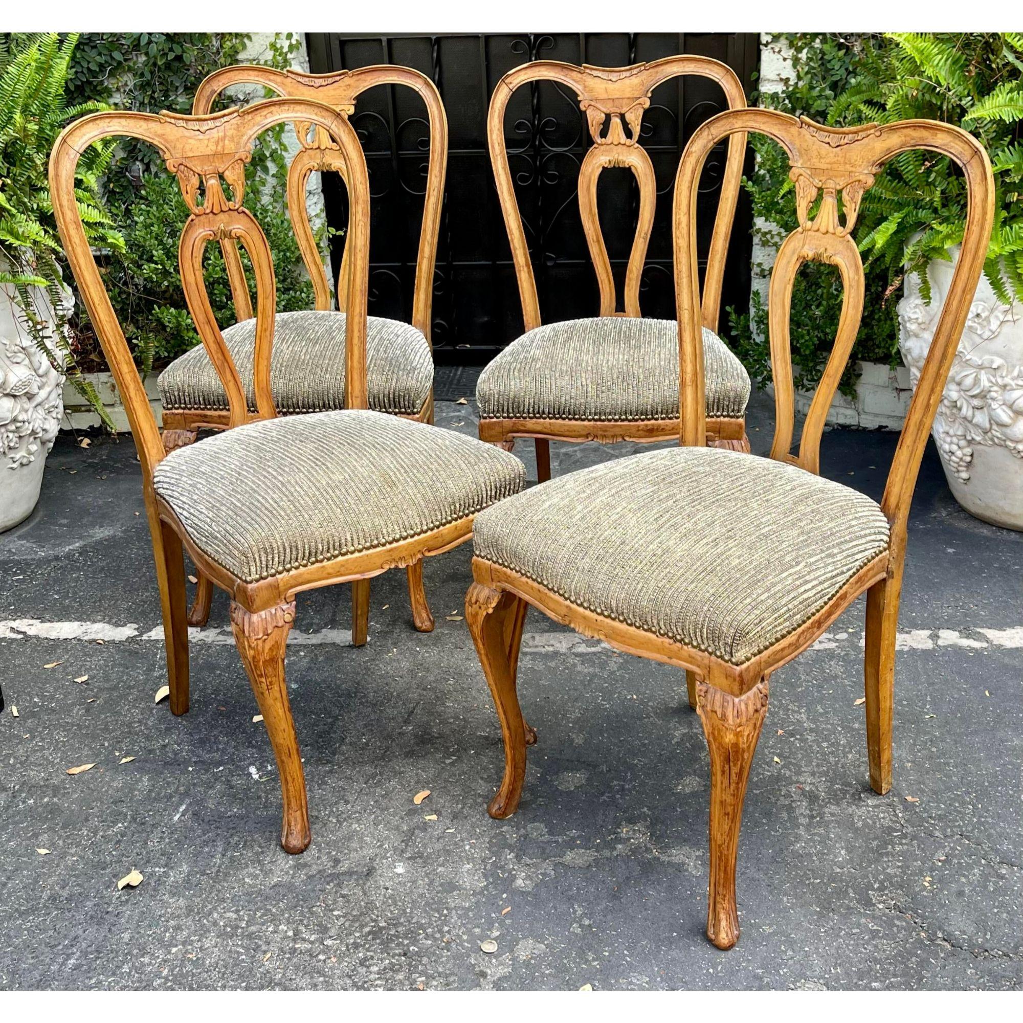 Walnut Set of 4, 19th Century Style Carved Italian Dining Chairs