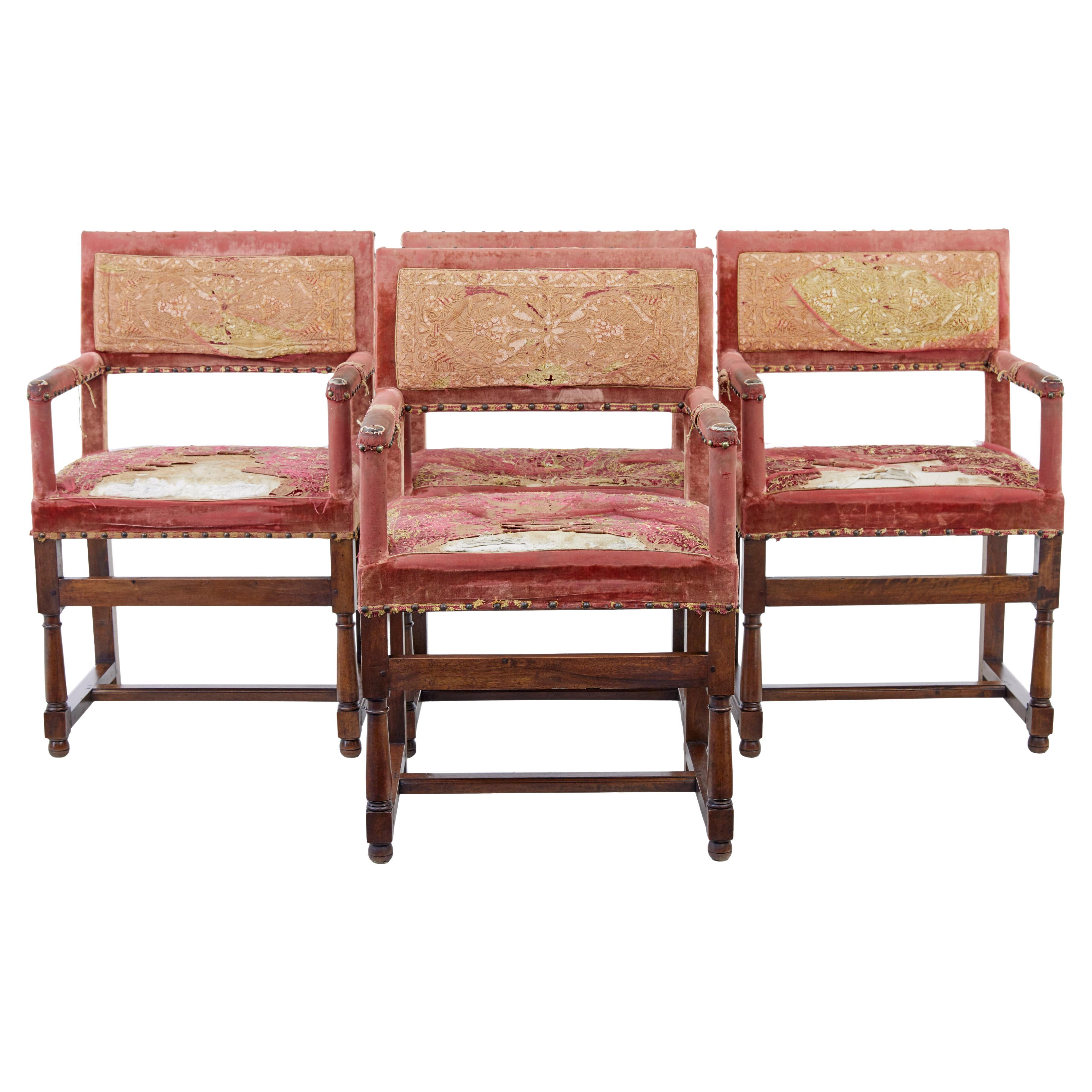 Set of 4 19th century walnut coronation armchairs For Sale