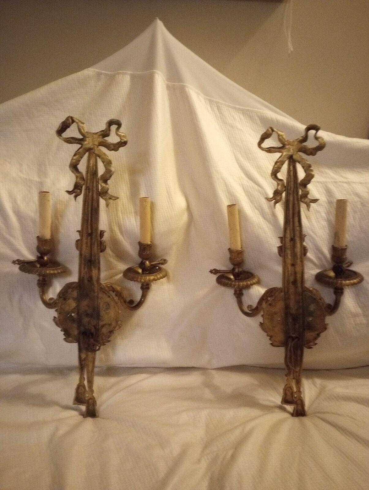 Late 19th Century SET OF 4 19thc XL French Antique Louis XVI style Bronze Gas Conv. Wall Sconces For Sale