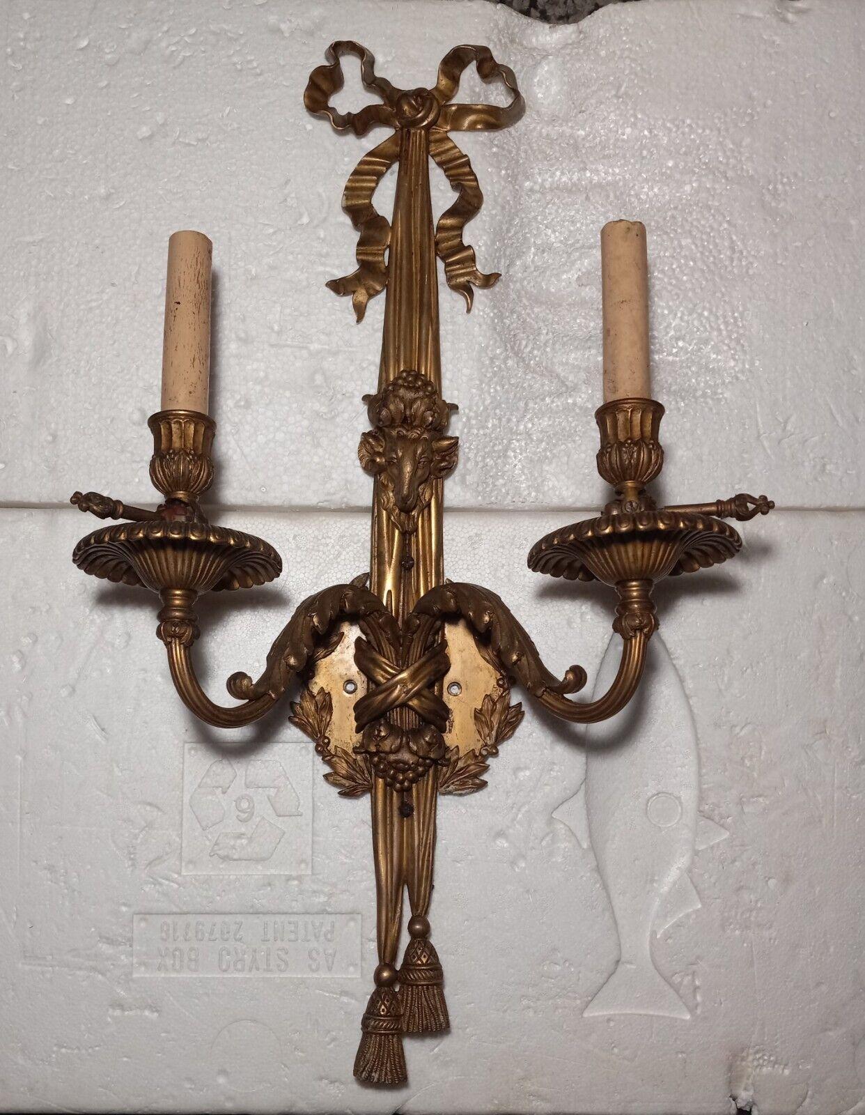 SET OF 4 19thc XL French Antique Louis XVI style Bronze Gas Conv. Wall Sconces For Sale 1