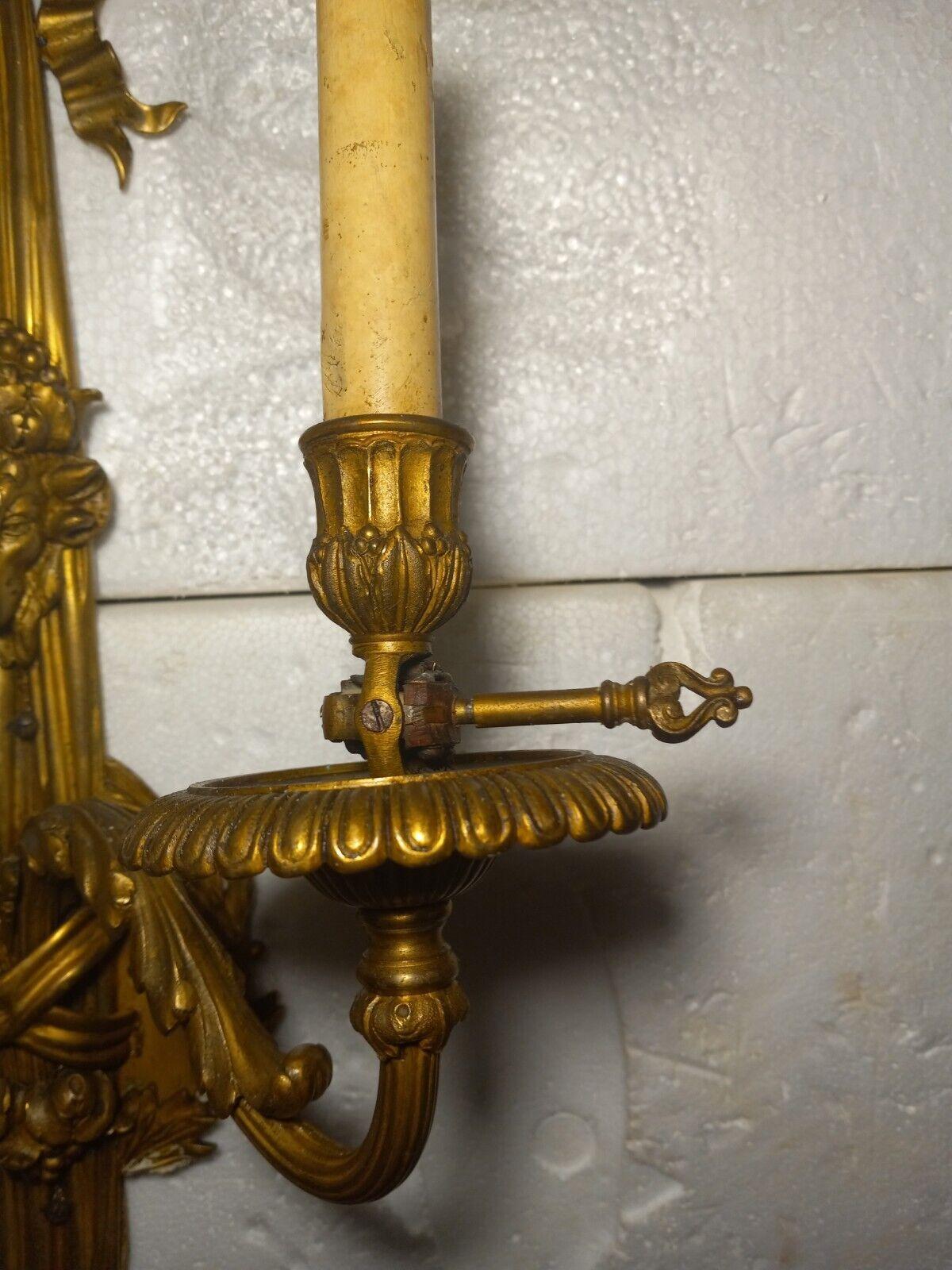 SET OF 4 19thc XL French Antique Louis XVI style Bronze Gas Conv. Wall Sconces For Sale 3