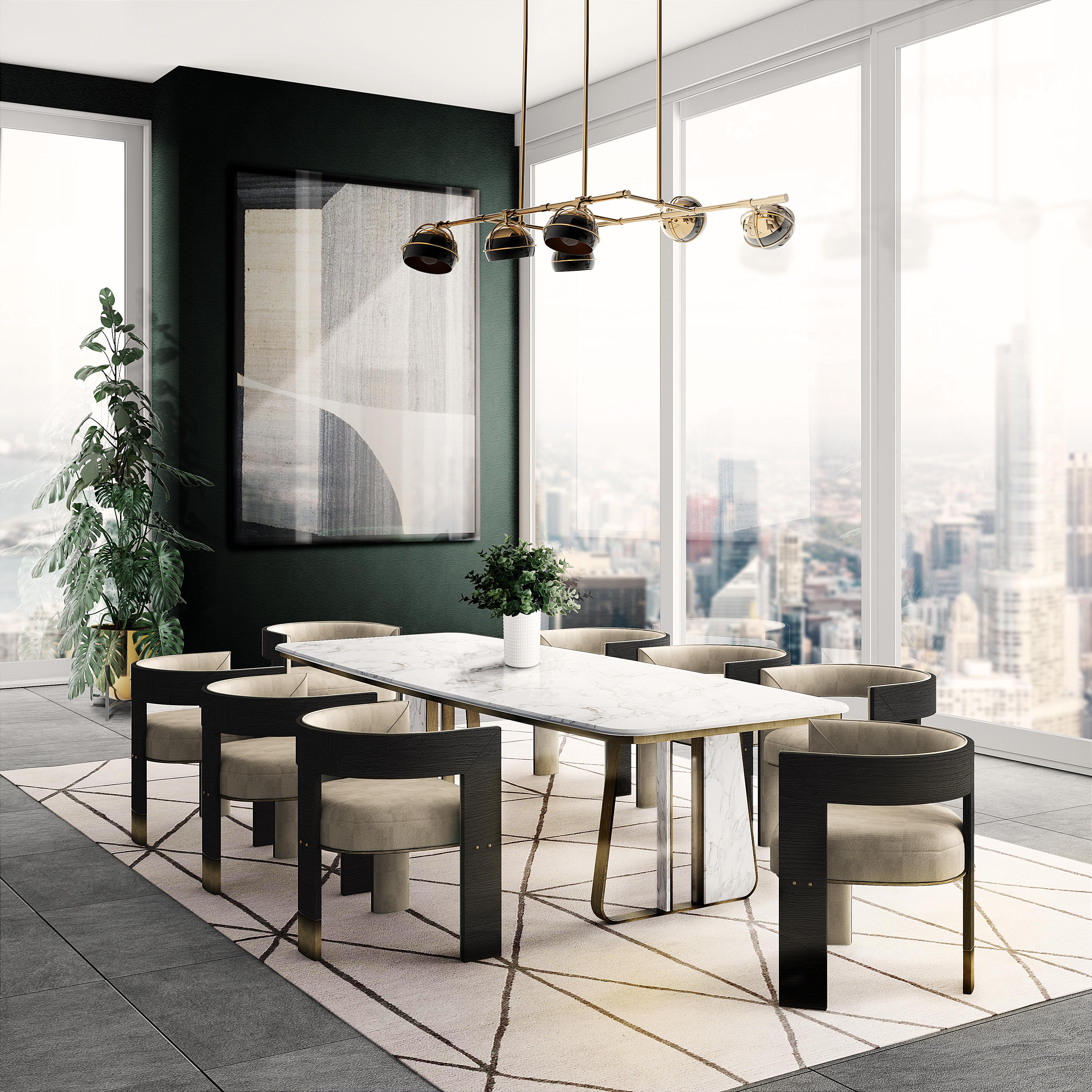 Juego de 4 Silla de Comedor Brooklyn Siglo XXI Nogal Negro Lino Latón en venta 6
