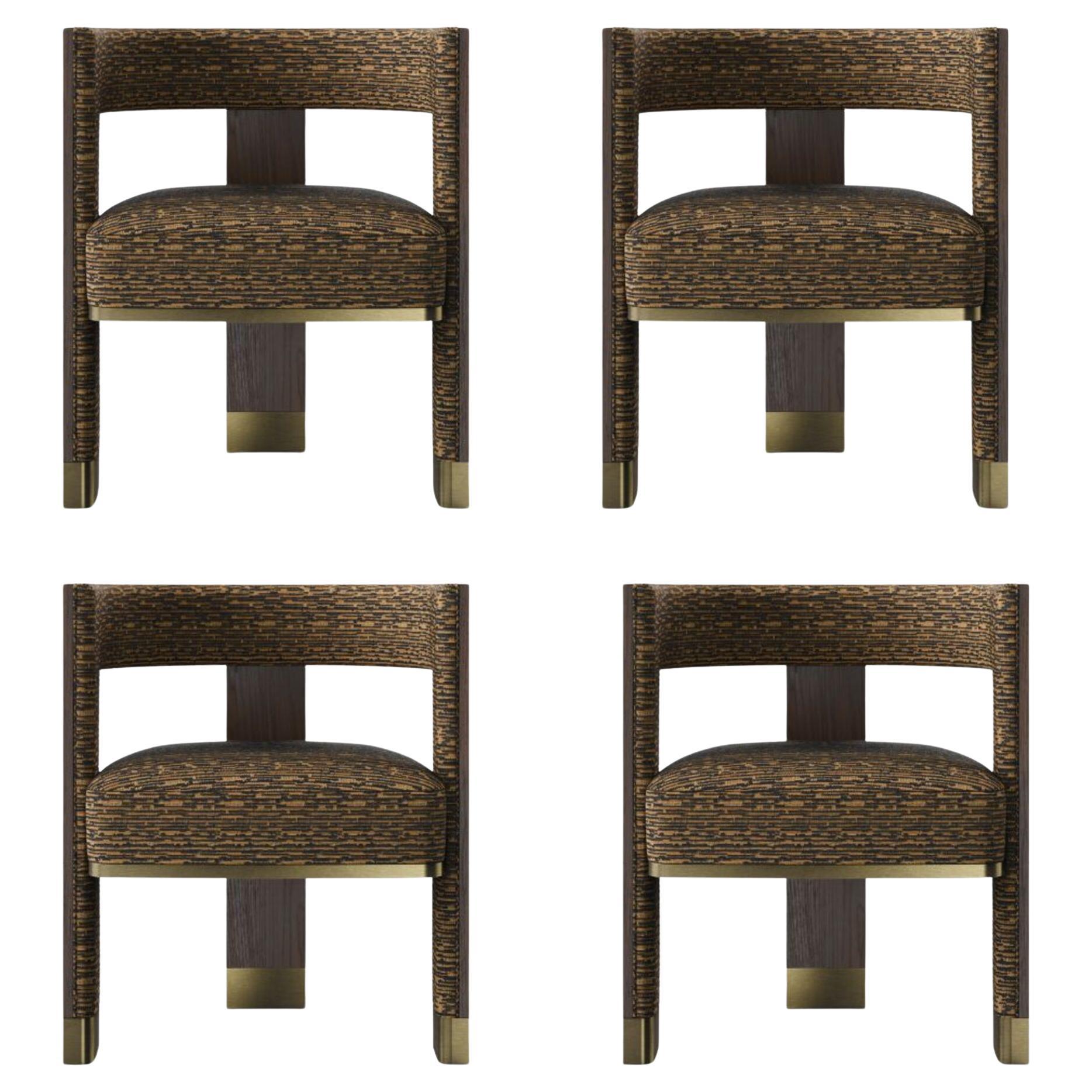 Juego de 4 Silla de Comedor Brooklyn Siglo XXI Nogal Negro Lino Latón en venta