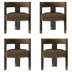 Juego de 4 Silla de Comedor Brooklyn Siglo XXI Nogal Negro Lino Latón