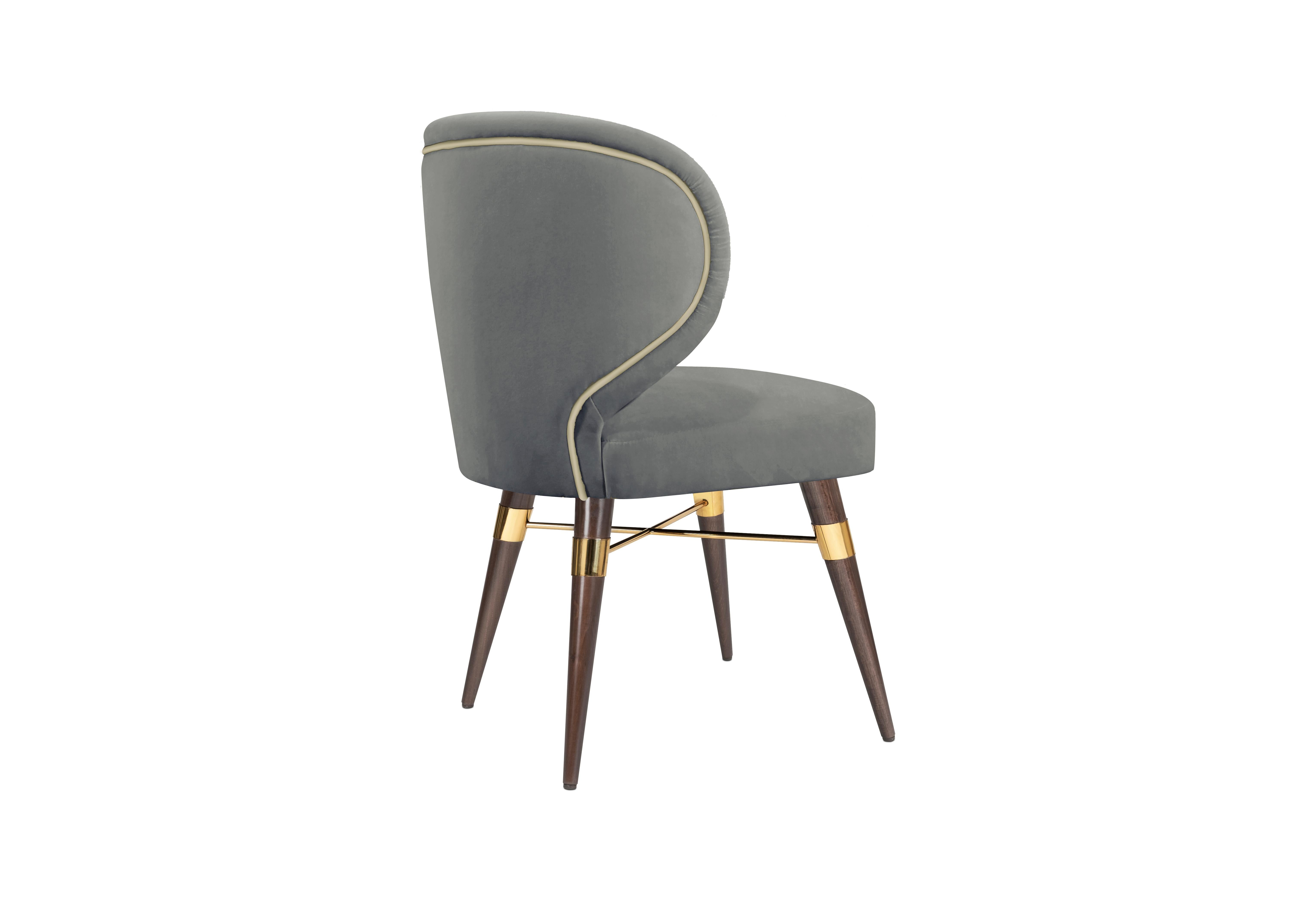 Set of 4 21st Century Jacquard Velvet Louis Dining Chair Brass Wood by Ottiu For Sale 1