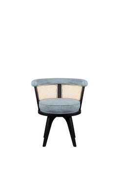 Set of 4 21st Century Leather Velvet Rattan George Dining Chair