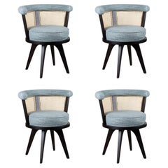 Set of 4 21st Century Leather Velvet Rattan George Dining Chair Oak