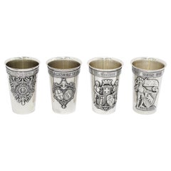 Set of European Silver Antique Swiss Schutzenfest Liquor Shot Cups