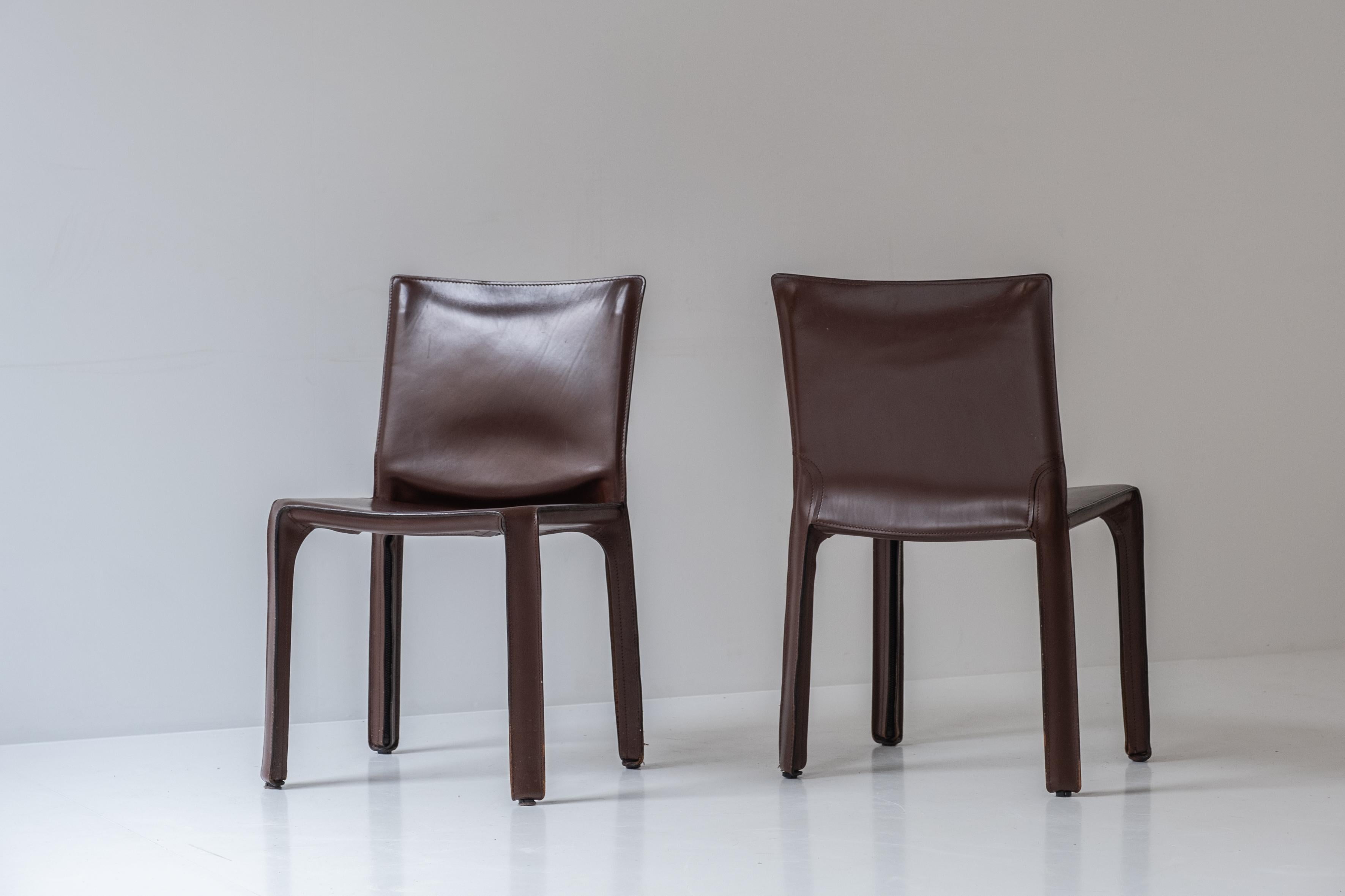 Set of 4 “412” Cab Chairs by Mario Bellini for Cassina, Italy, 1977 In Good Condition In Antwerp, BE