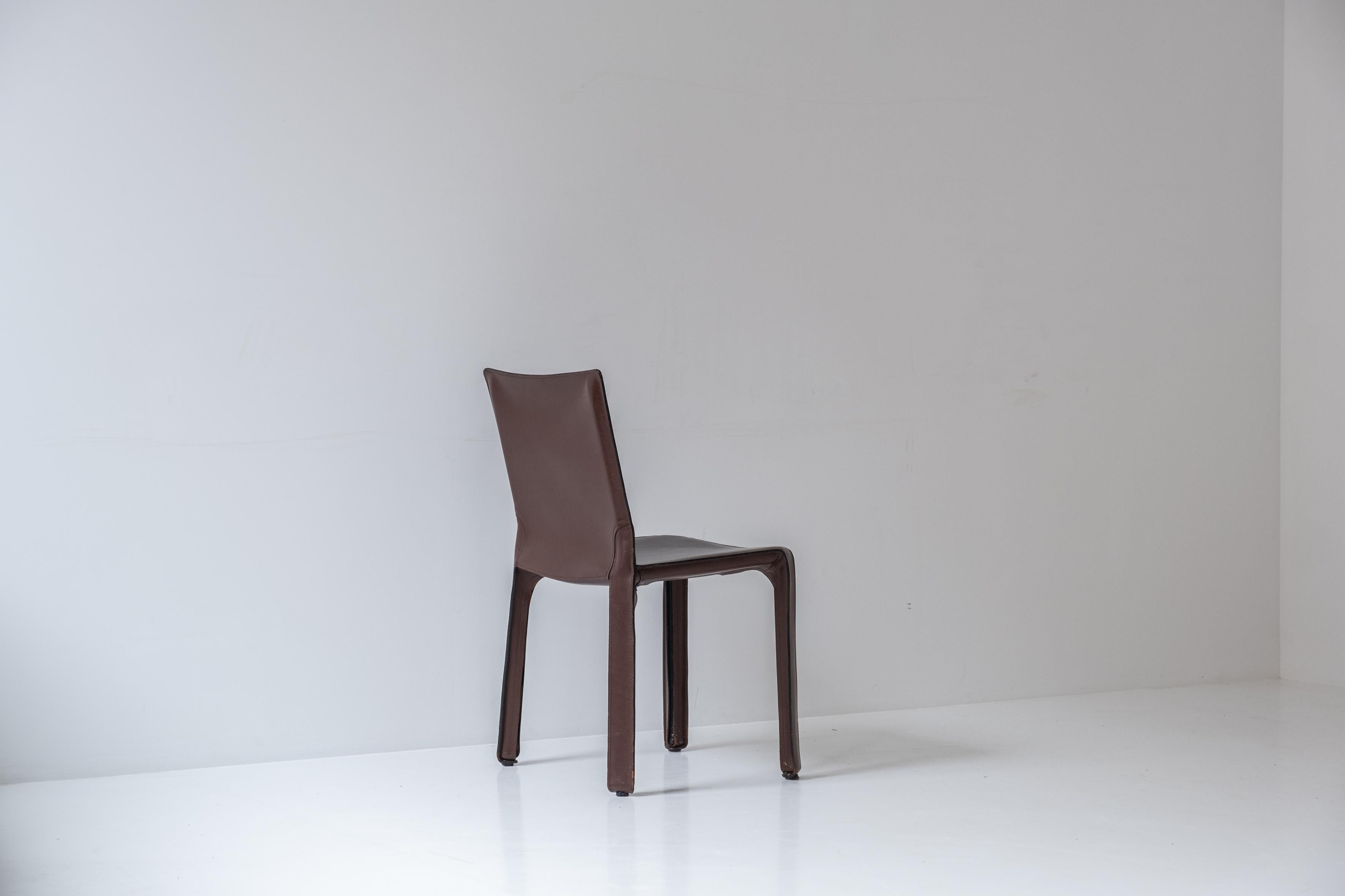 Leather Set of 4 “412” Cab Chairs by Mario Bellini for Cassina, Italy, 1977