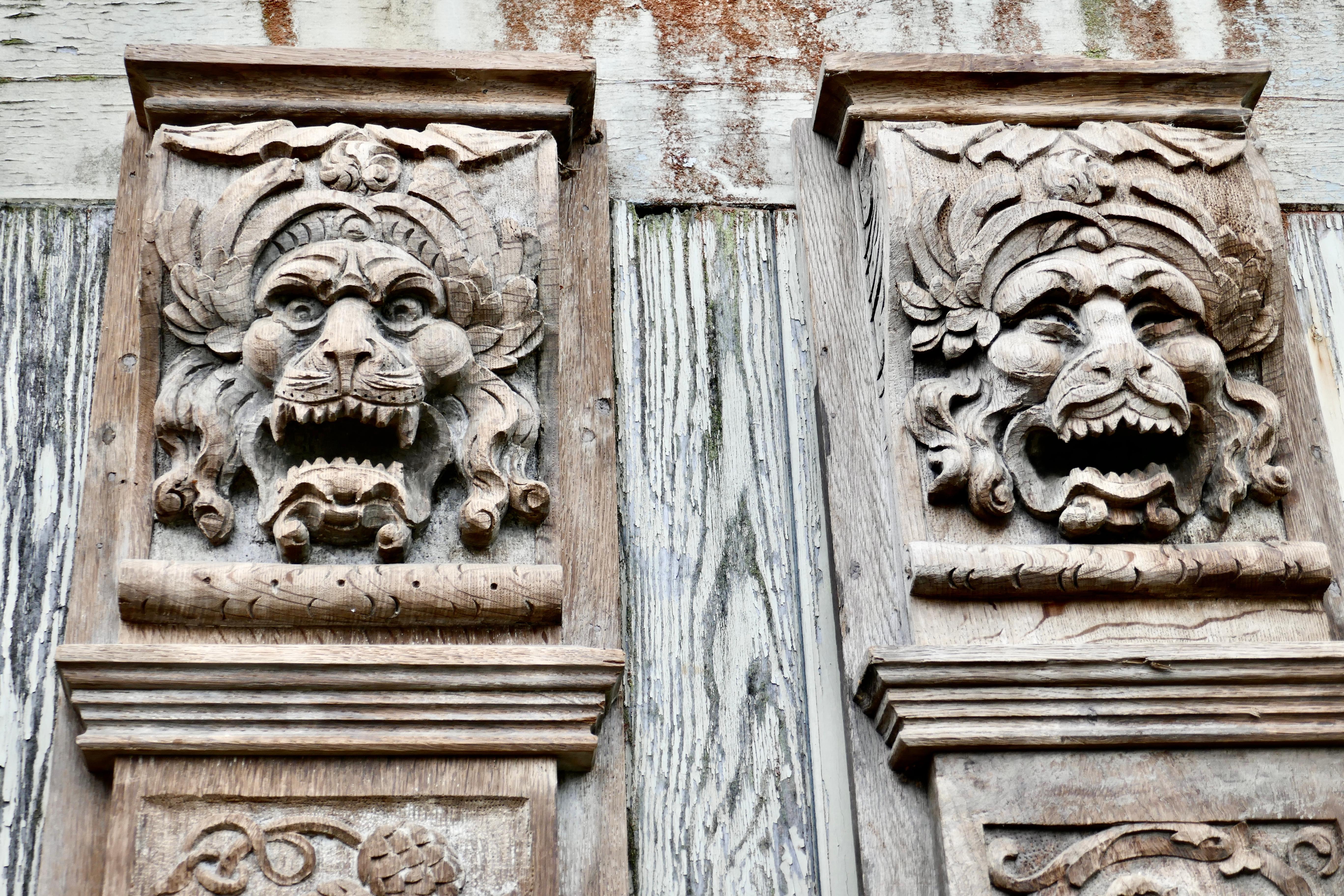 Gothic Set of 4, 18th Century Carved Oak Wall Panels