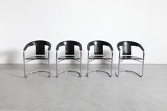 Set of 4 A. Rizzatto Chrome & Black Leather Chairs for Lo Studio