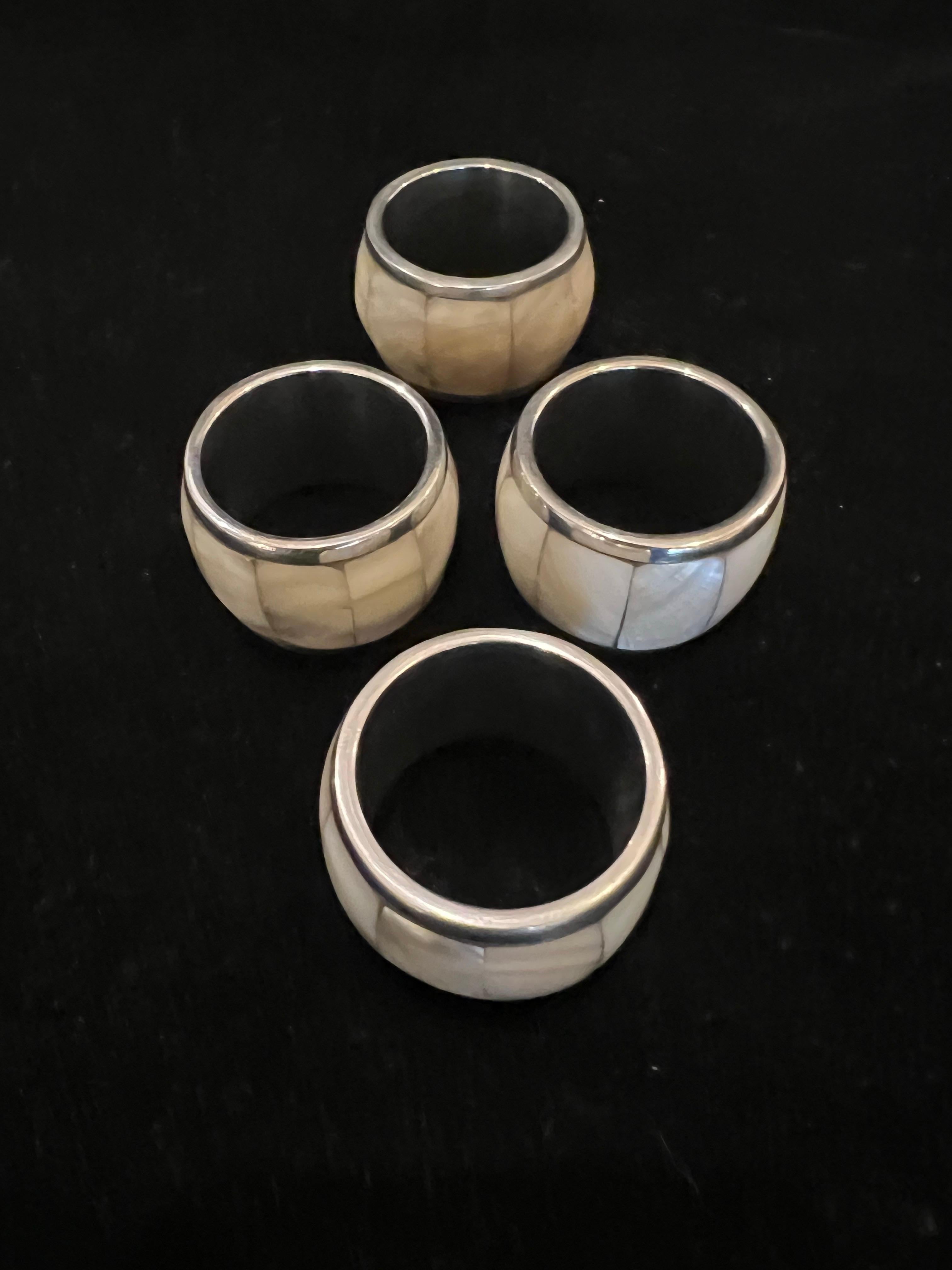 20th Century Set of 4 Abalone Shell & Chrome Napkin Ring Holders 2 Sets Available NIB For Sale