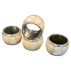 Set di 4 porta tovaglioli in conchiglia di abalone e cromo 2 set disponibili NIB
