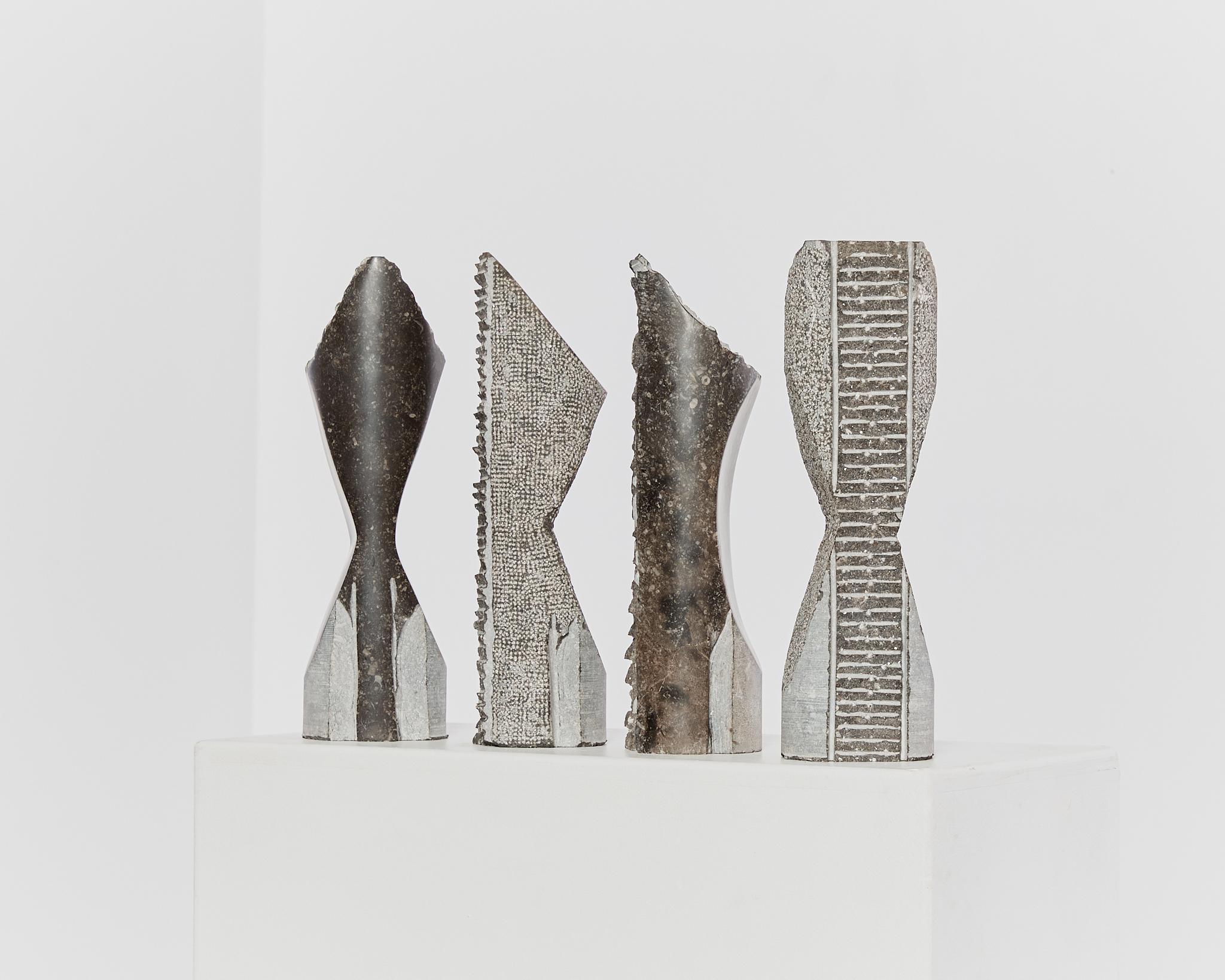 Set of 4 abstract totemic marble sculptures by Jorg Van Daele brutalist For Sale 5