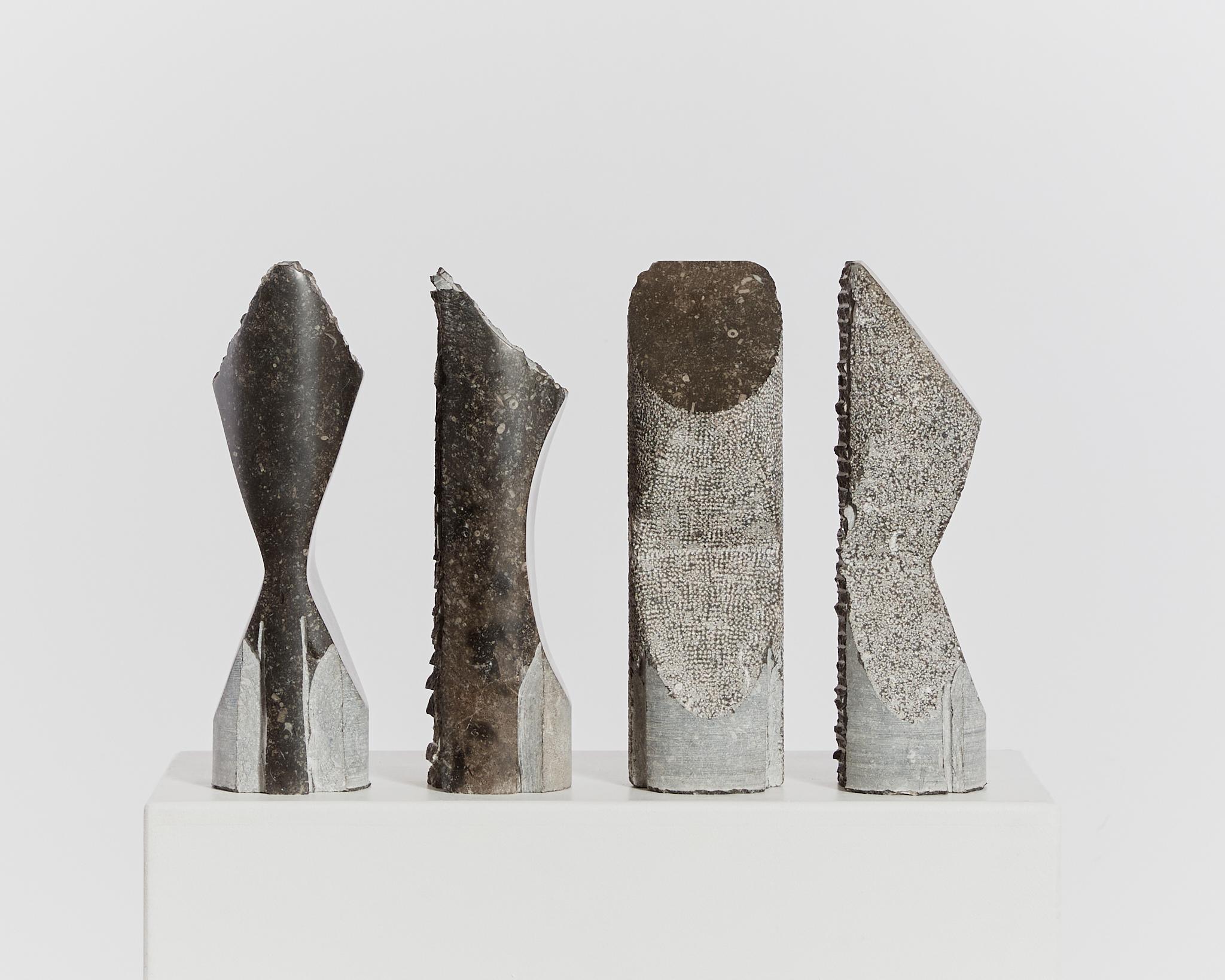 Belgian Set of 4 abstract totemic marble sculptures by Jorg Van Daele brutalist For Sale