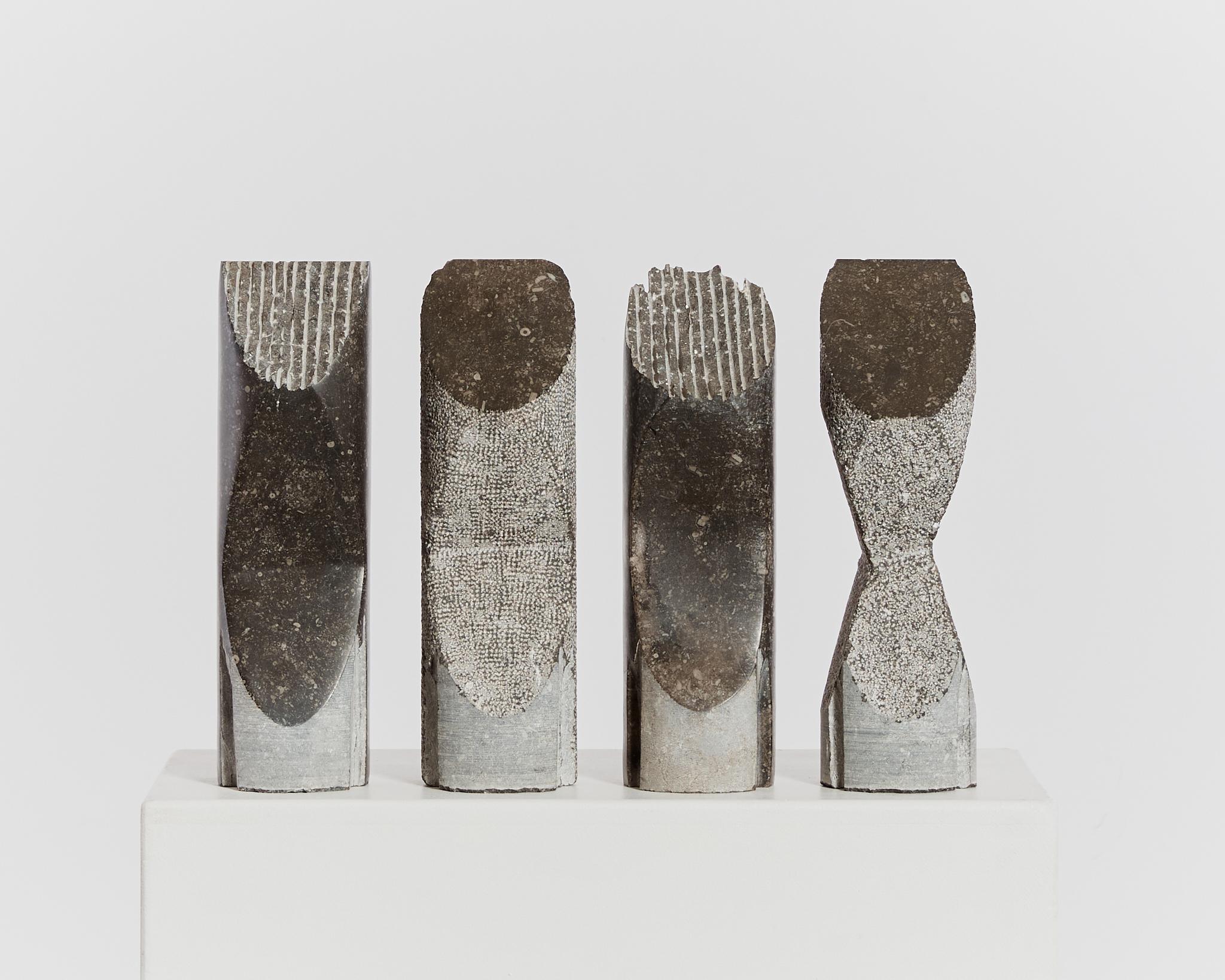 Set of 4 abstract totemic marble sculptures by Jorg Van Daele brutalist In Excellent Condition For Sale In London, GB