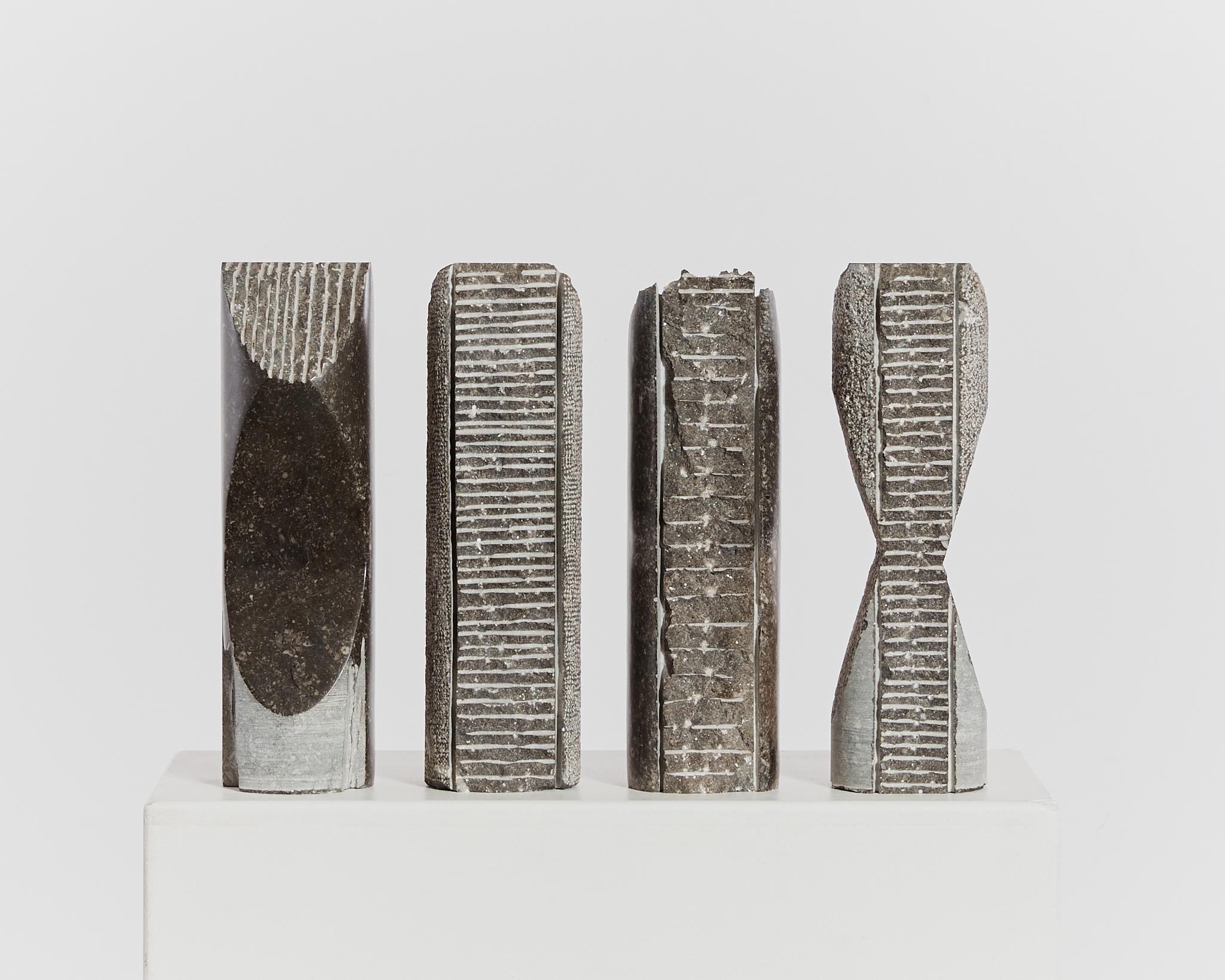 Marble Set of 4 abstract totemic marble sculptures by Jorg Van Daele brutalist For Sale