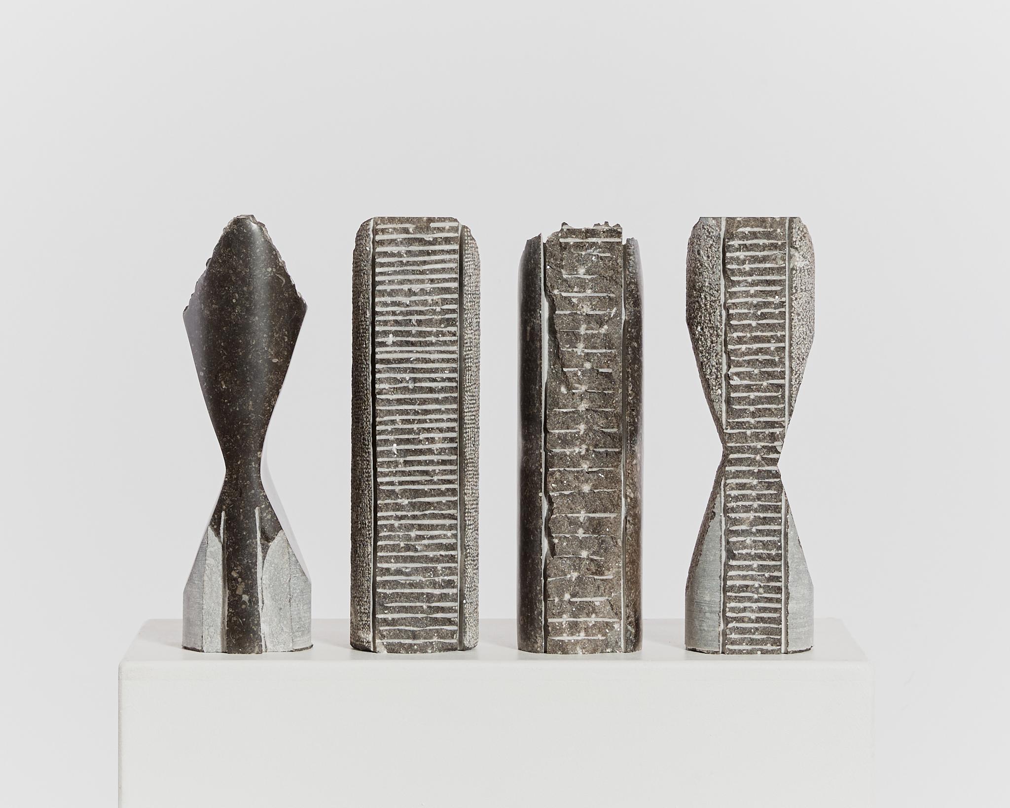 Set of 4 abstract totemic marble sculptures by Jorg Van Daele brutalist For Sale 1