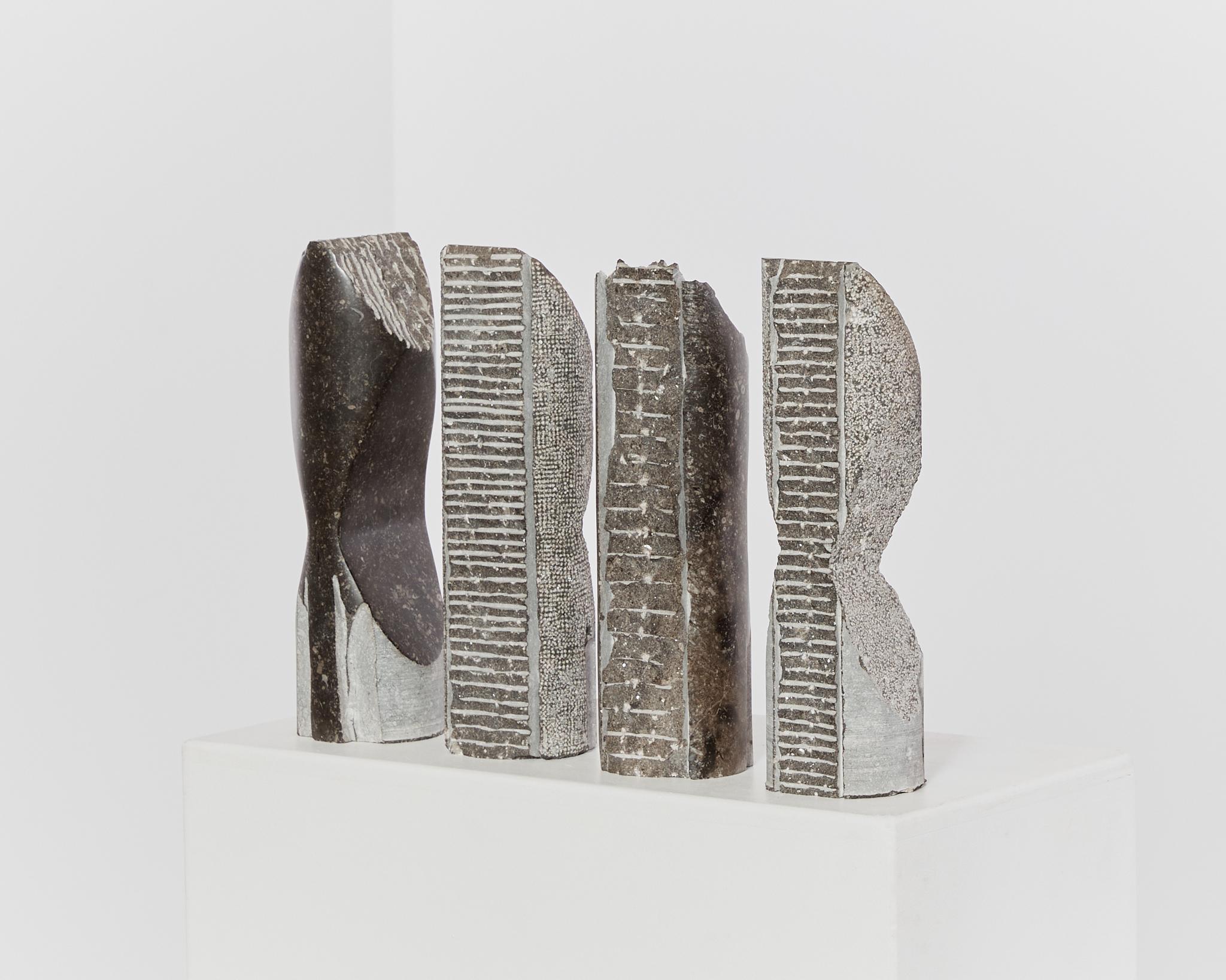 Set of 4 abstract totemic marble sculptures by Jorg Van Daele brutalist For Sale 2
