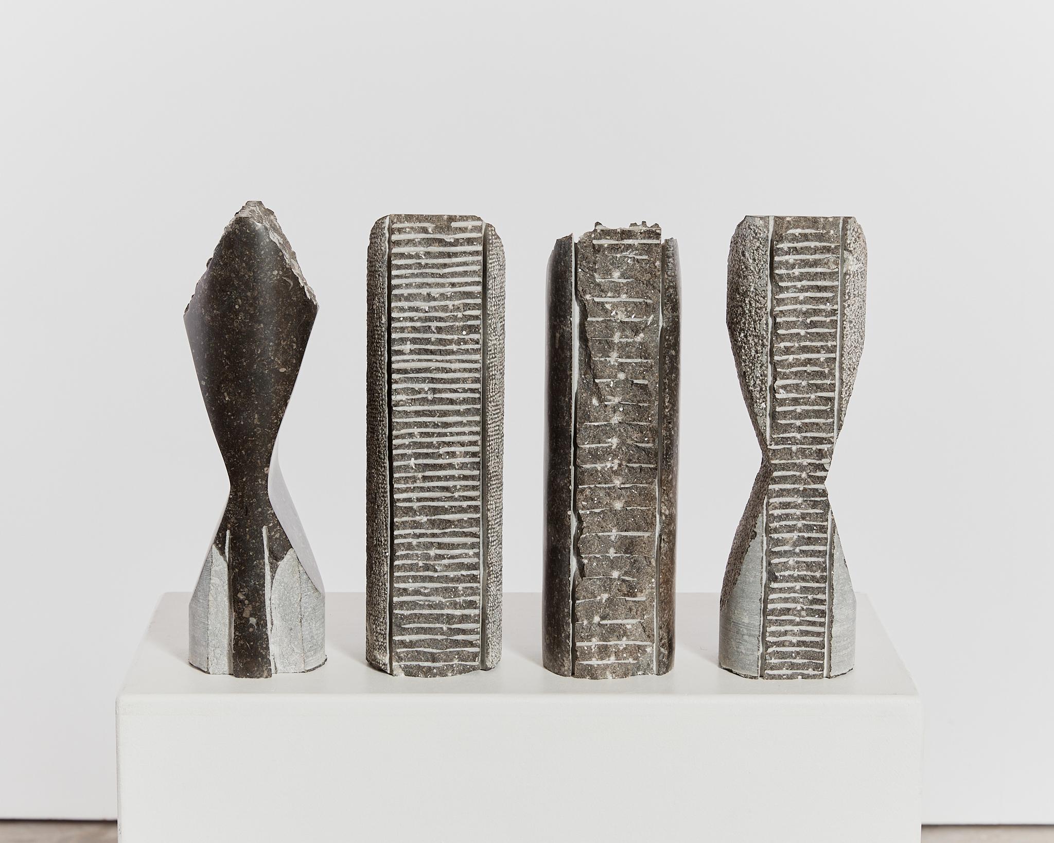 Set of 4 abstract totemic marble sculptures by Jorg Van Daele brutalist For Sale 3
