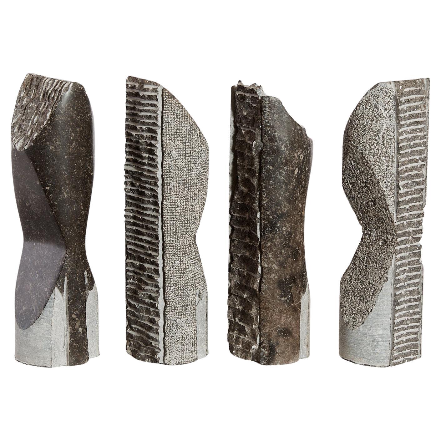 Set of 4 abstract totemic marble sculptures by Jorg Van Daele brutalist For Sale