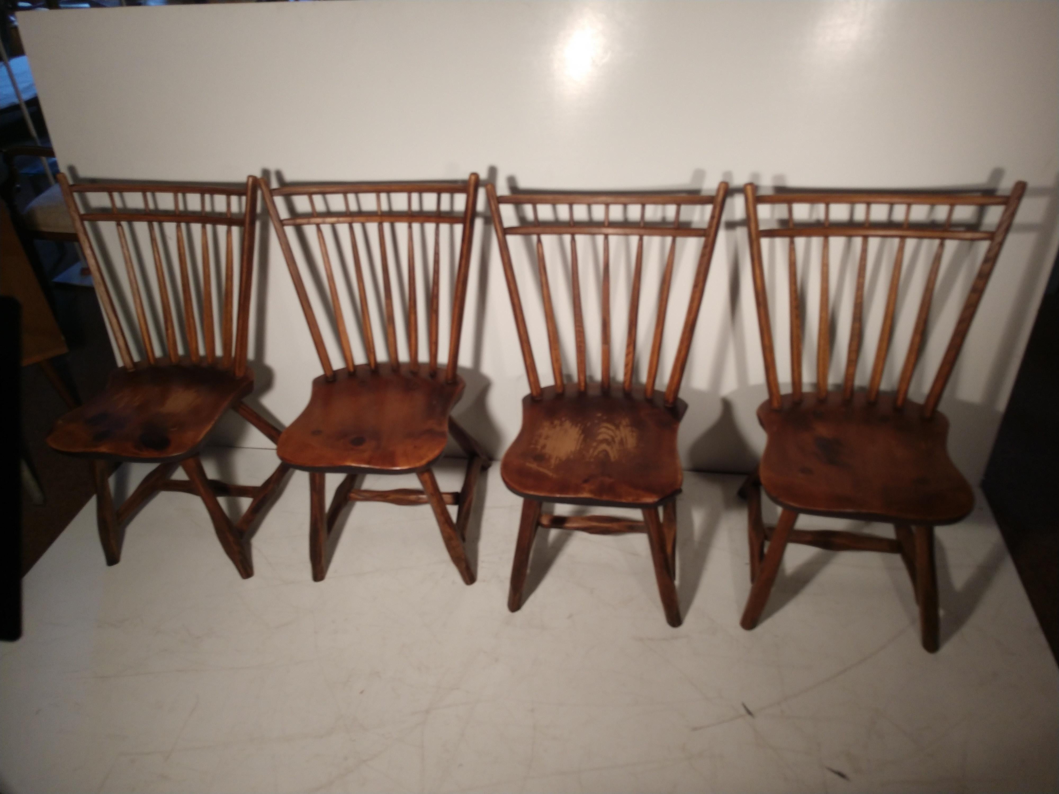 Set of 4 Adirondack Camp Style Hickory Windsor Spindle Back Chairs 11