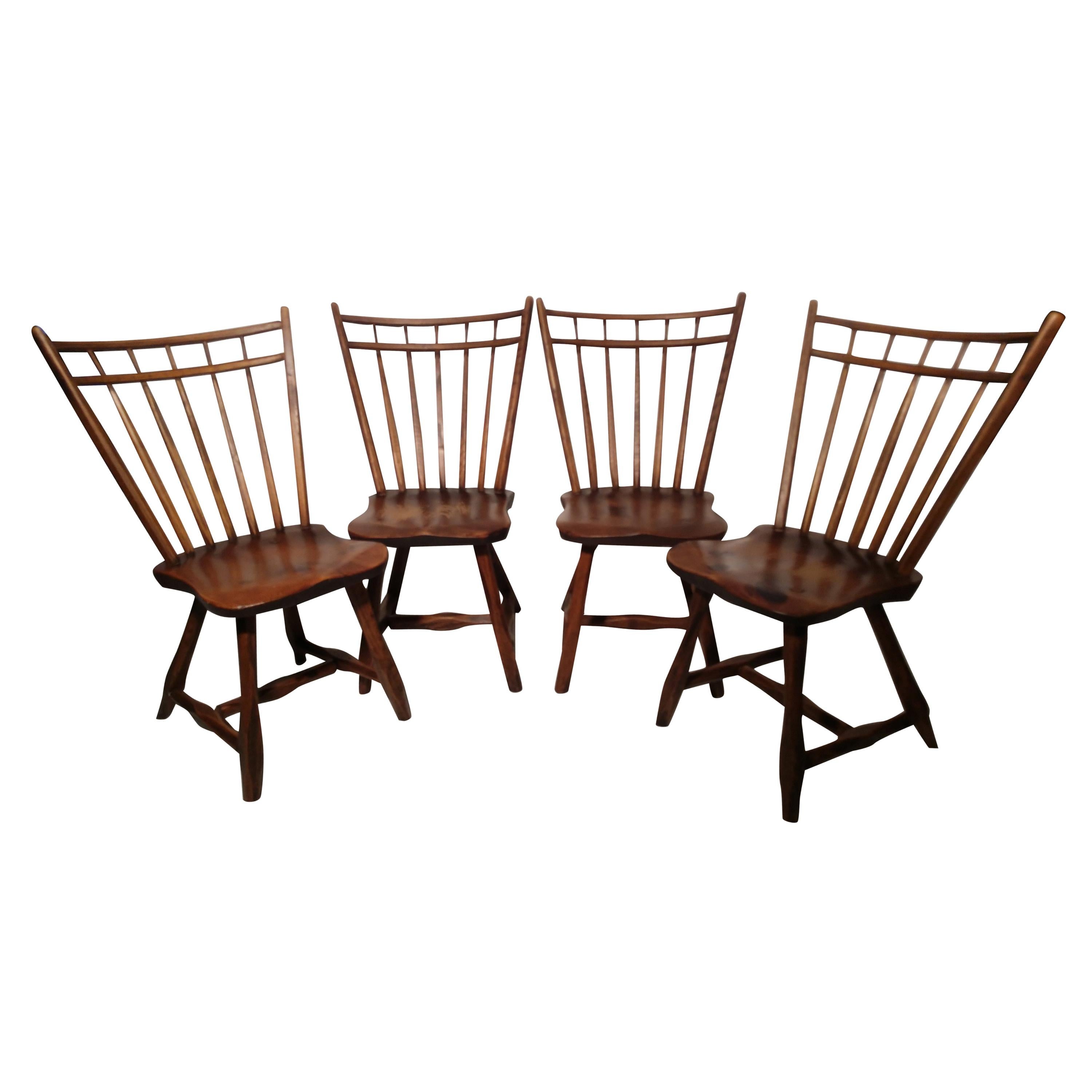 Set of 4 Adirondack Camp Style Hickory Windsor Spindle Back Chairs