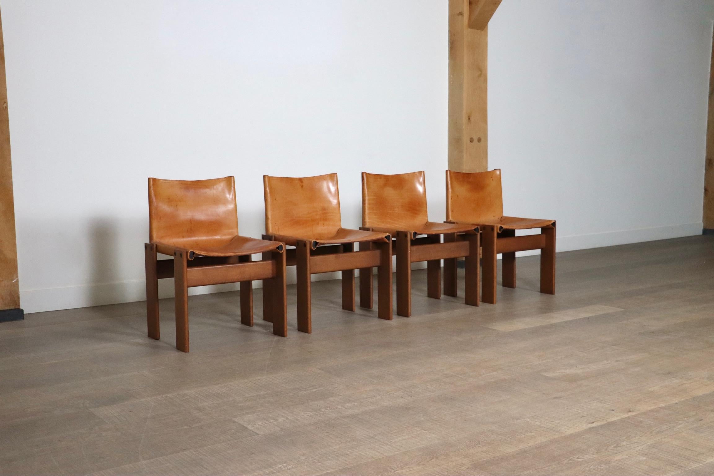 Leather Set Of 4 Afra And Tobia Scarpa Monk Chairs For Molteni Italy 1974 For Sale