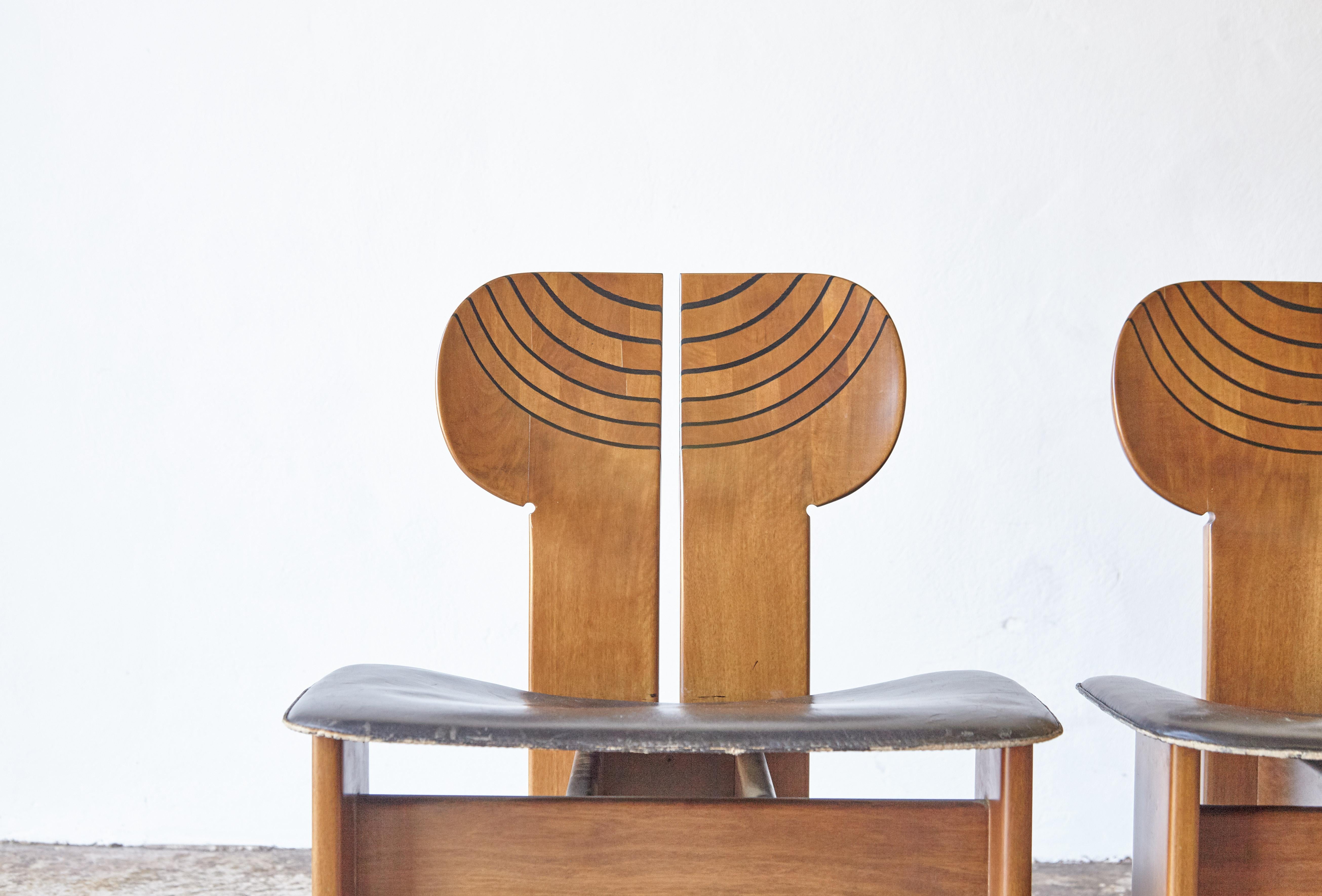 Mid-Century Modern Set of 4 Africa Chairs, Afra & Tobia Scarpa, Maxalto Artona Series, Italy, 1970s