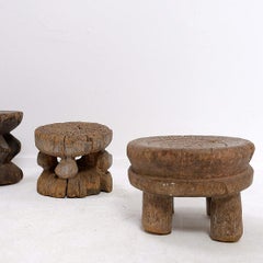Set of 4 African carved wood stools
