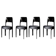 Set of 4 Akar Chairs Black Lacquer by PENDHAPA