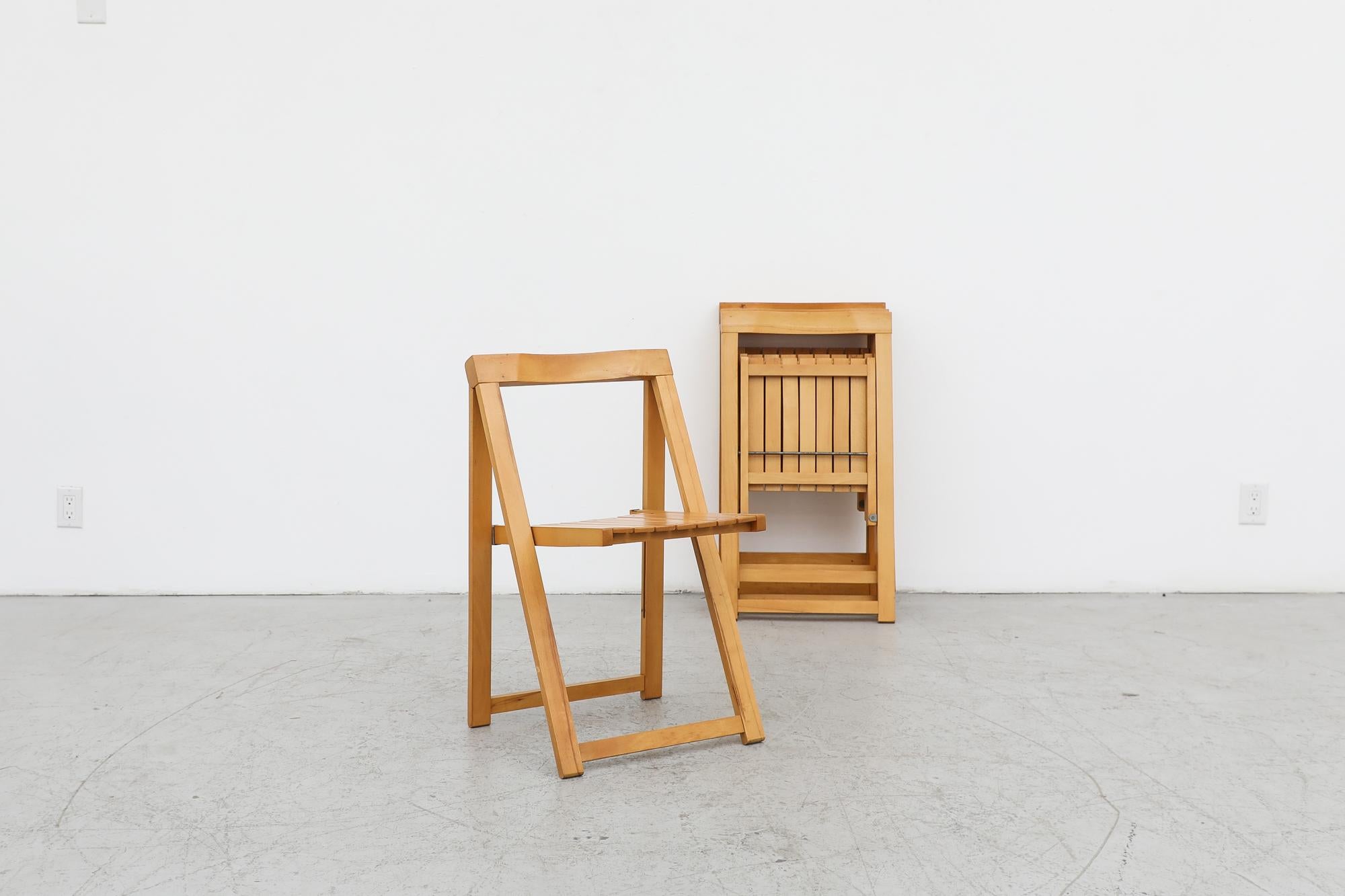 Italian Set of 4 Aldo Jacober Blonde Slatted Wood Folding Chairs for Alberto Bazzini For Sale