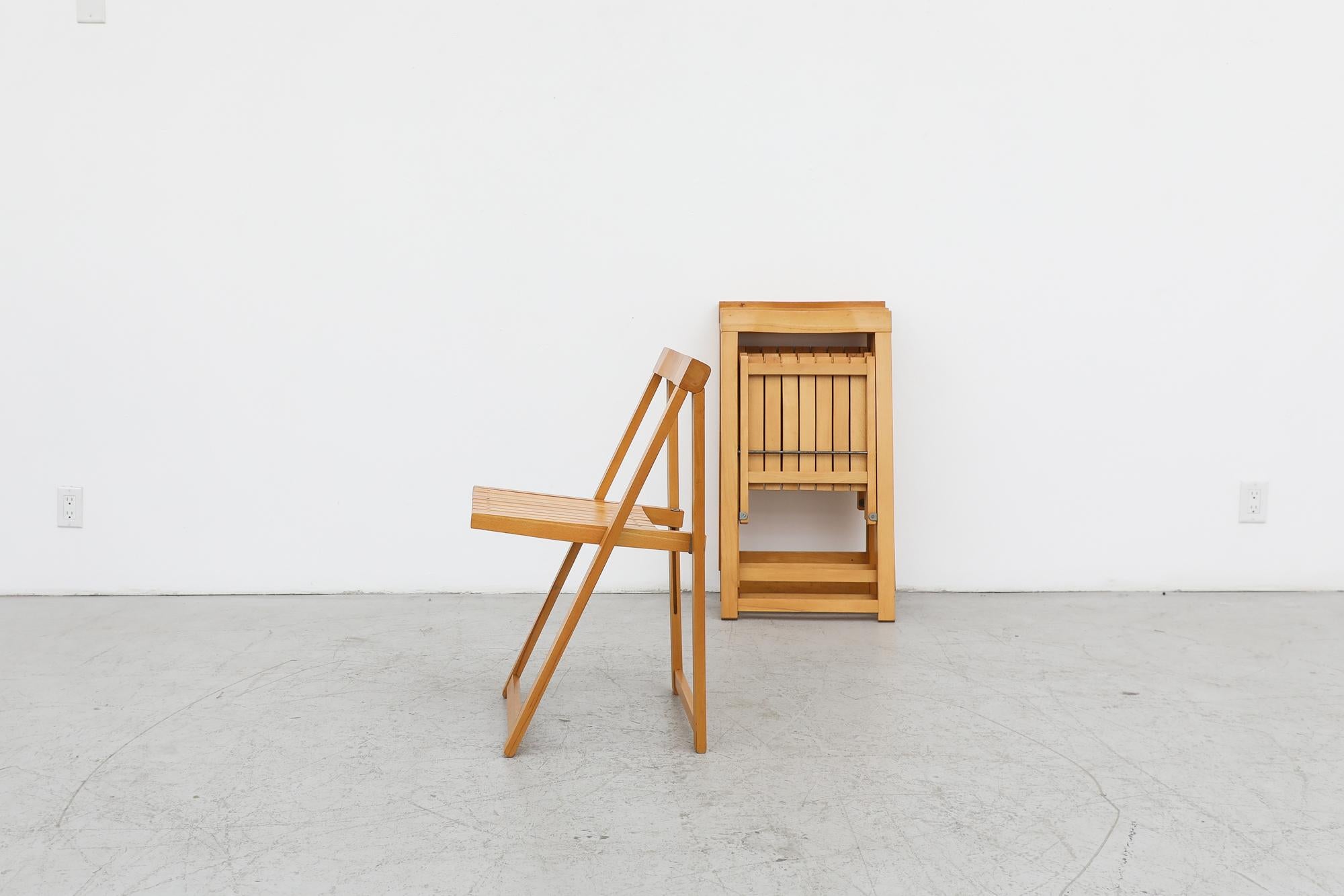 Beech Set of 4 Aldo Jacober Blonde Slatted Wood Folding Chairs for Alberto Bazzini For Sale