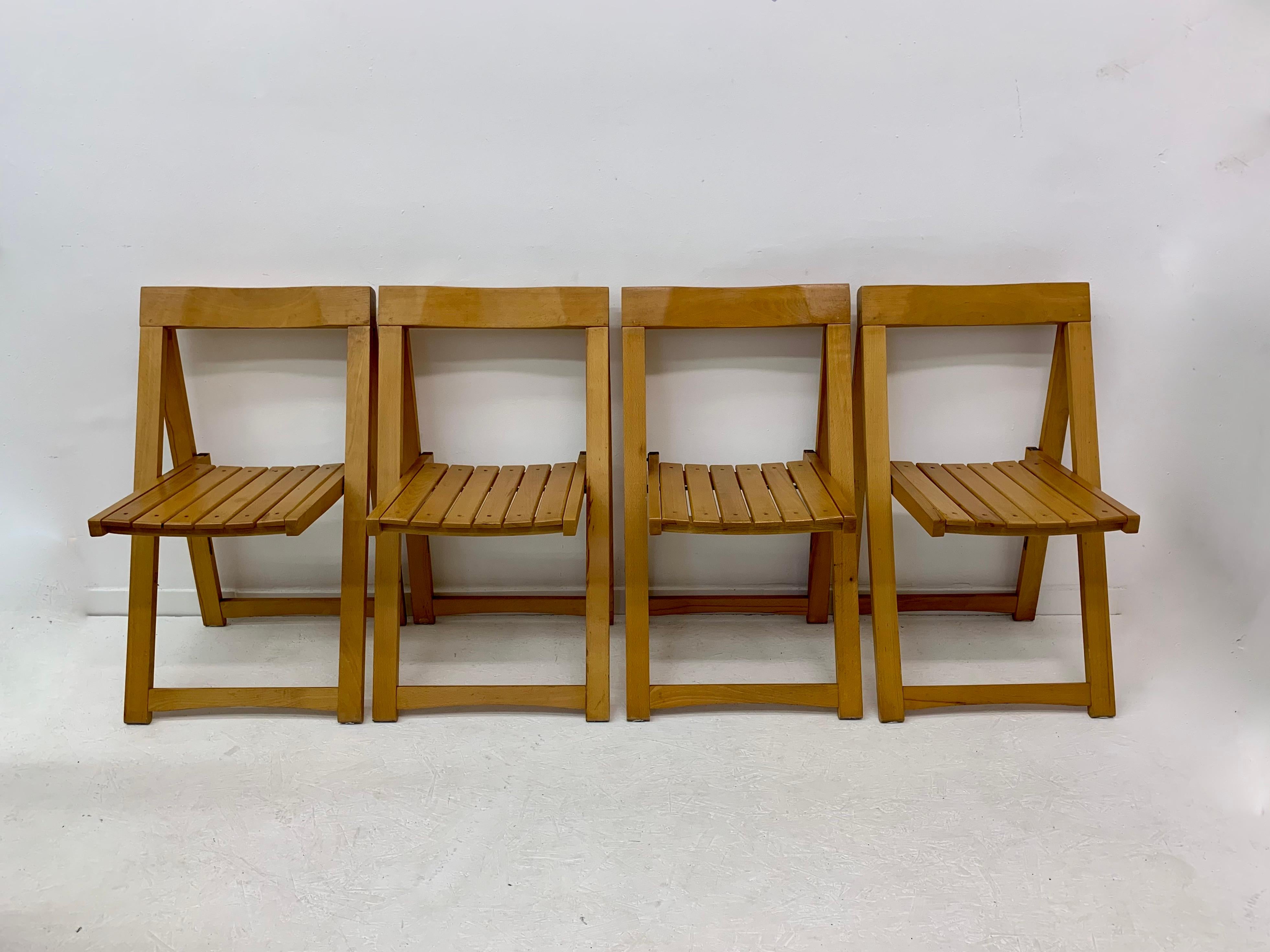 Wood Set of 4 Aldo Jacober for Alberto Bazzani folding chairs, 1960’s For Sale