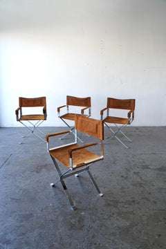 Set of 4 Alessandro Albrizzi Chrome & Cognac Suede Director Chairs