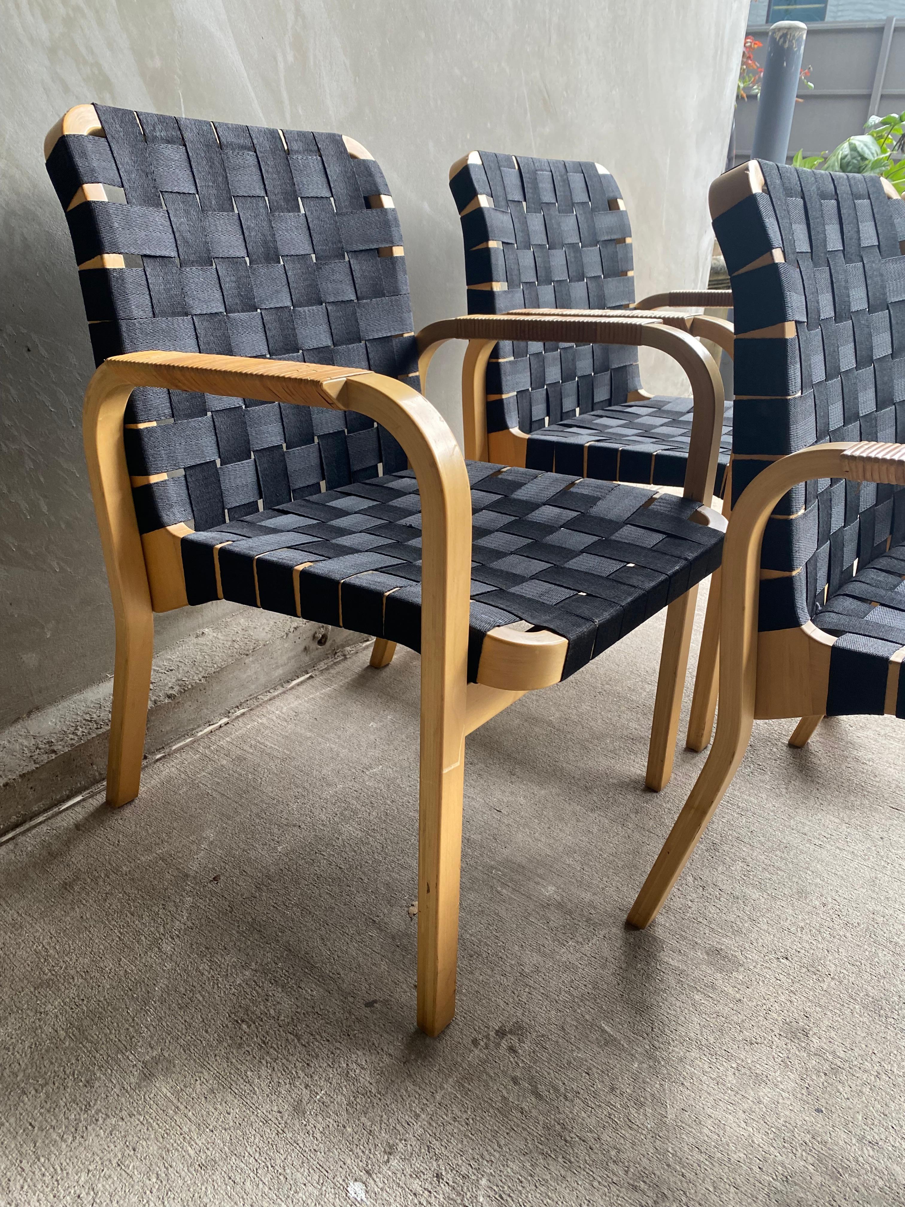 Finnish Set of 4 Alvar Aalto Chairs with Black Straps, Finland, 1960's For Sale