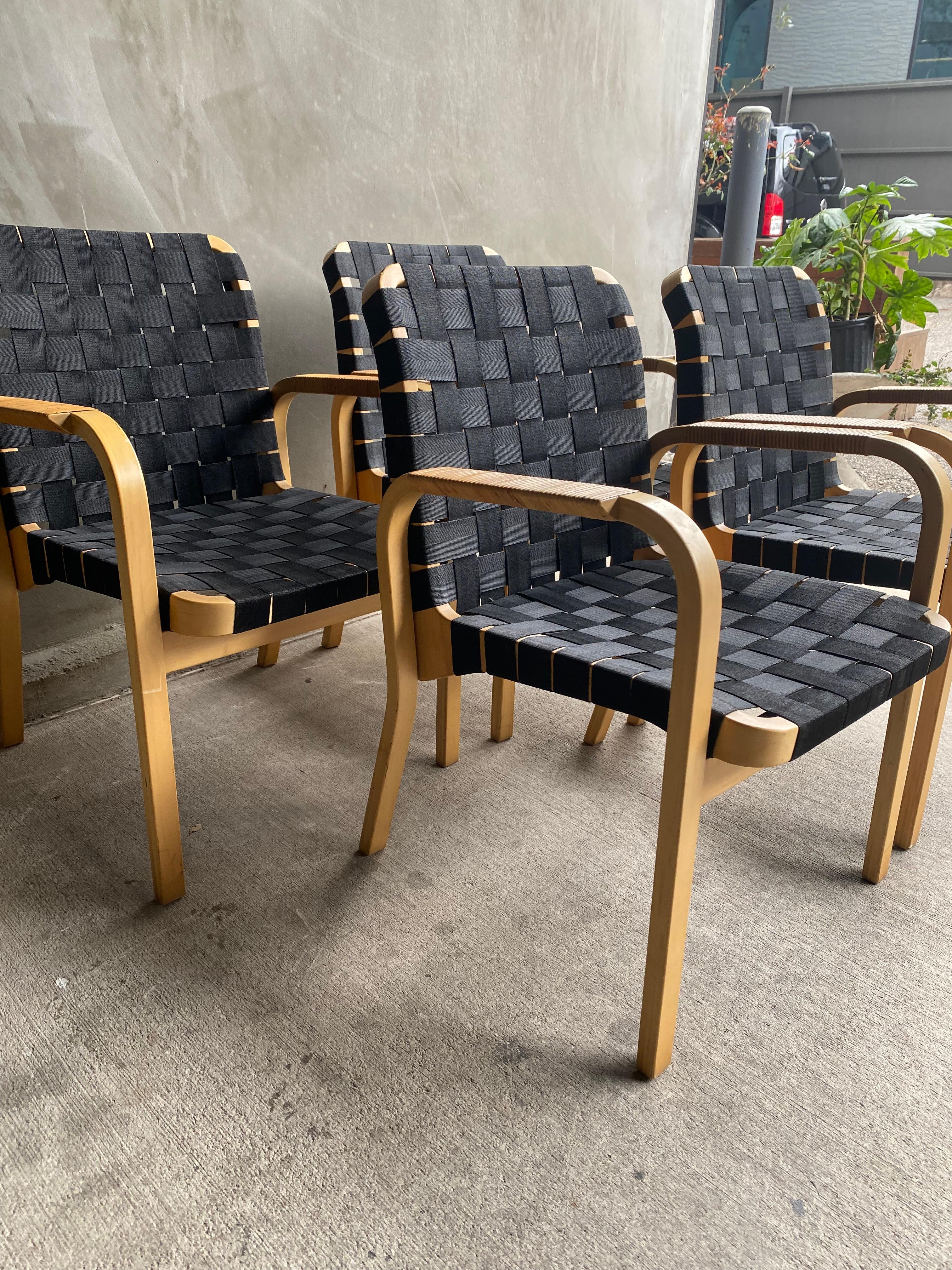 Set of 4 Alvar Aalto Chairs with Black Straps, Finland, 1960's In Good Condition For Sale In Austin, TX