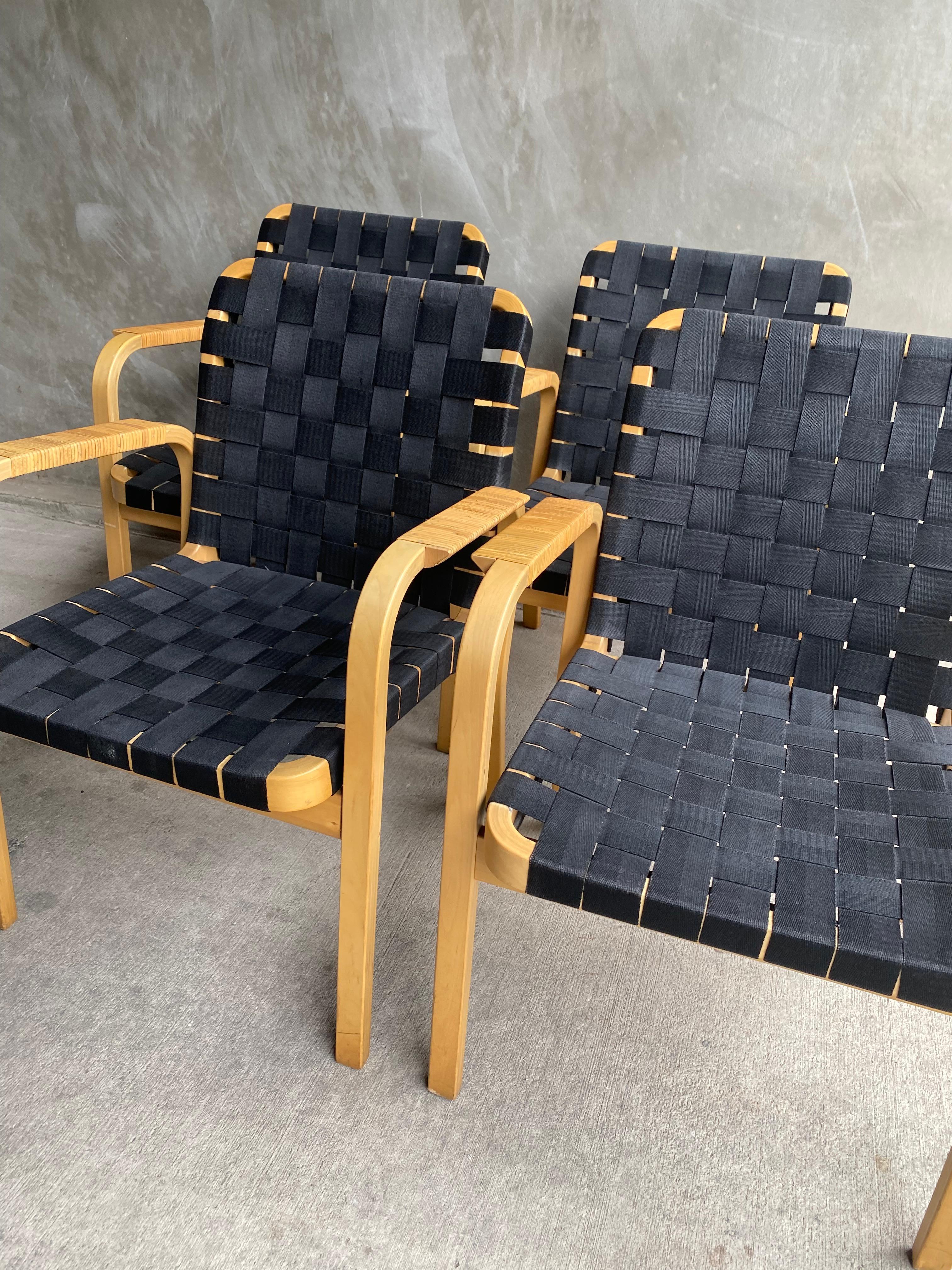 Mid-20th Century Set of 4 Alvar Aalto Chairs with Black Straps, Finland, 1960's For Sale