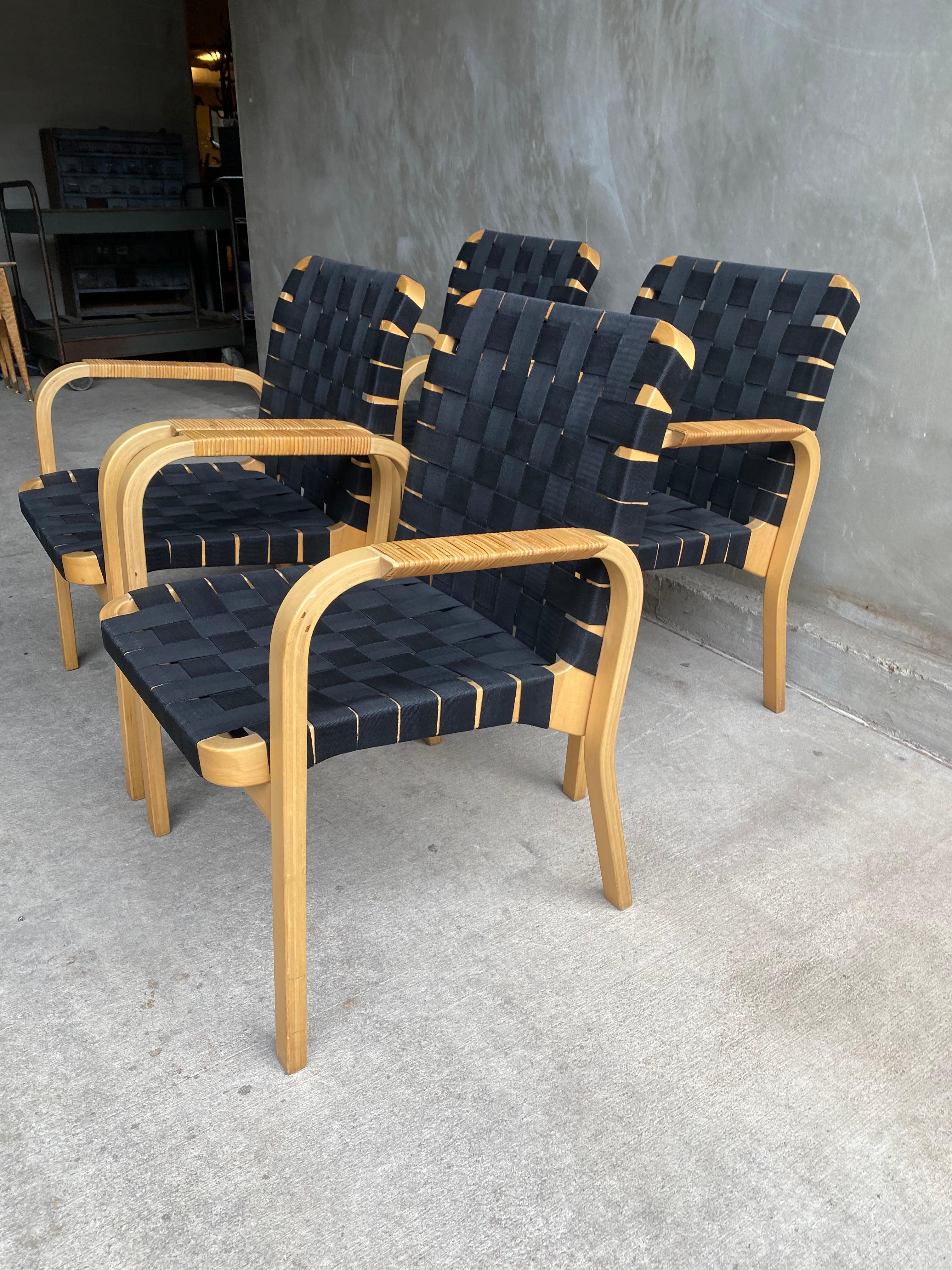Nylon Set of 4 Alvar Aalto Chairs with Black Straps, Finland, 1960's For Sale