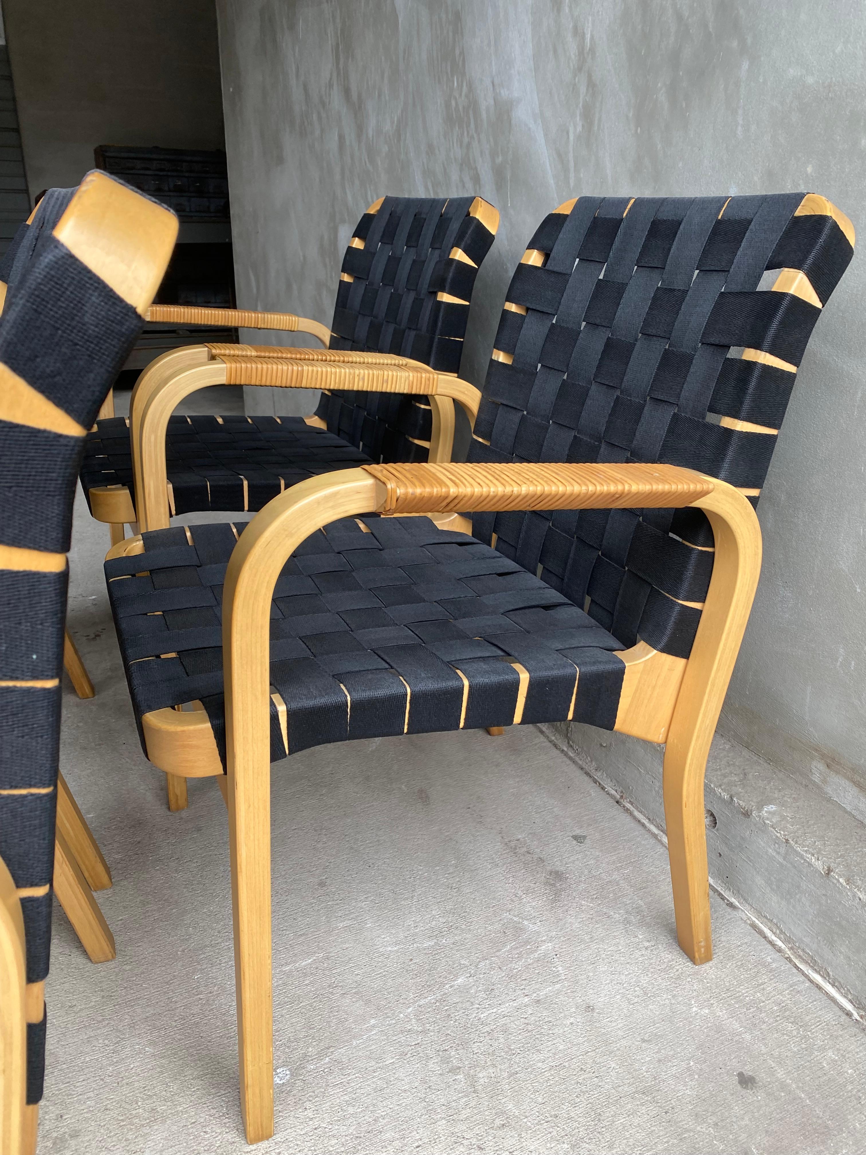 Set of 4 Alvar Aalto Chairs with Black Straps, Finland, 1960's For Sale 1