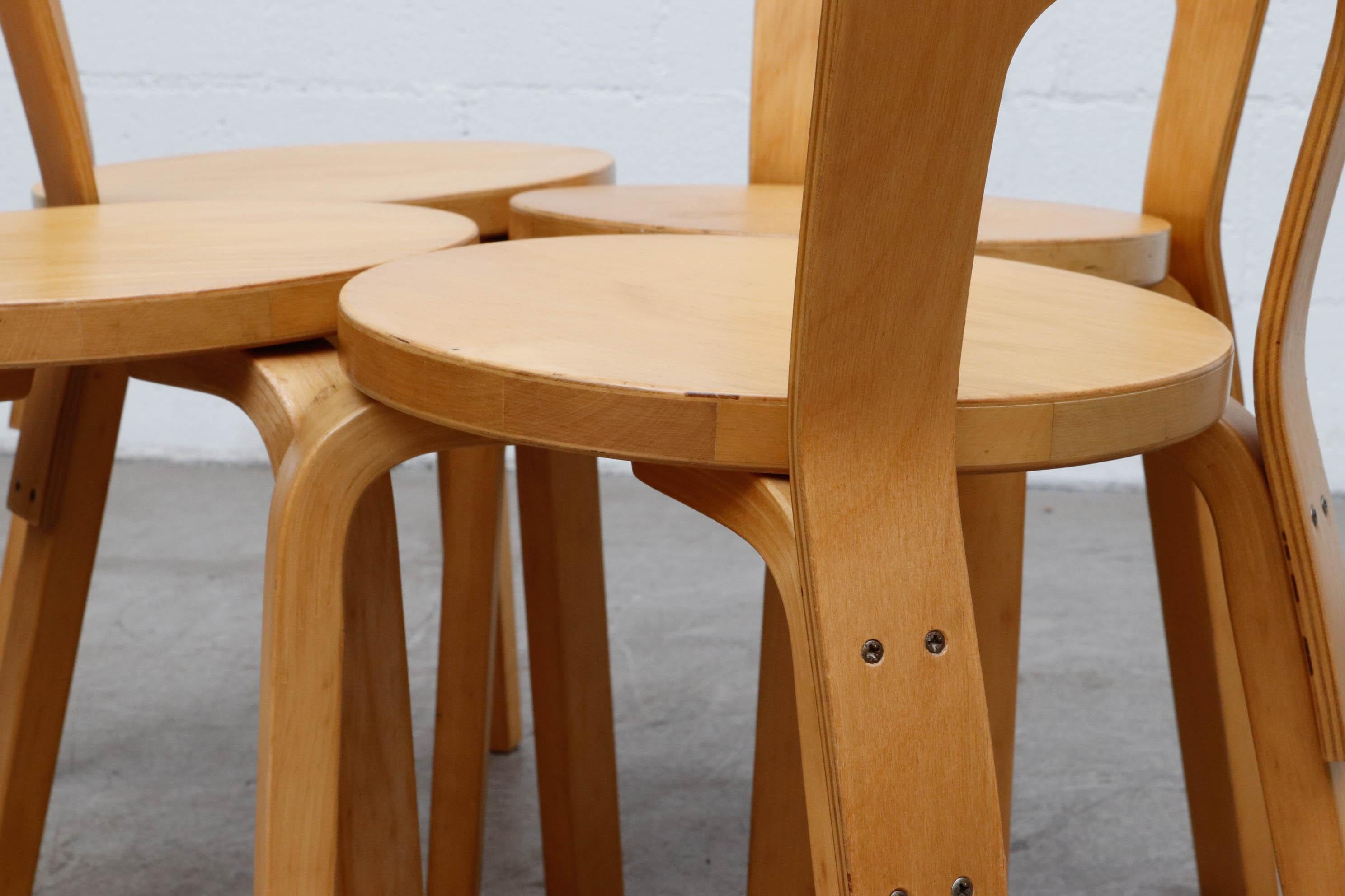Set of 4 Alvar Aalto Model 65 Low Back Blonde Dining Chairs for Artek 3