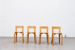 Set of 4 Alvar Aalto Model 65 Low Back Blonde Dining Chairs for Artek