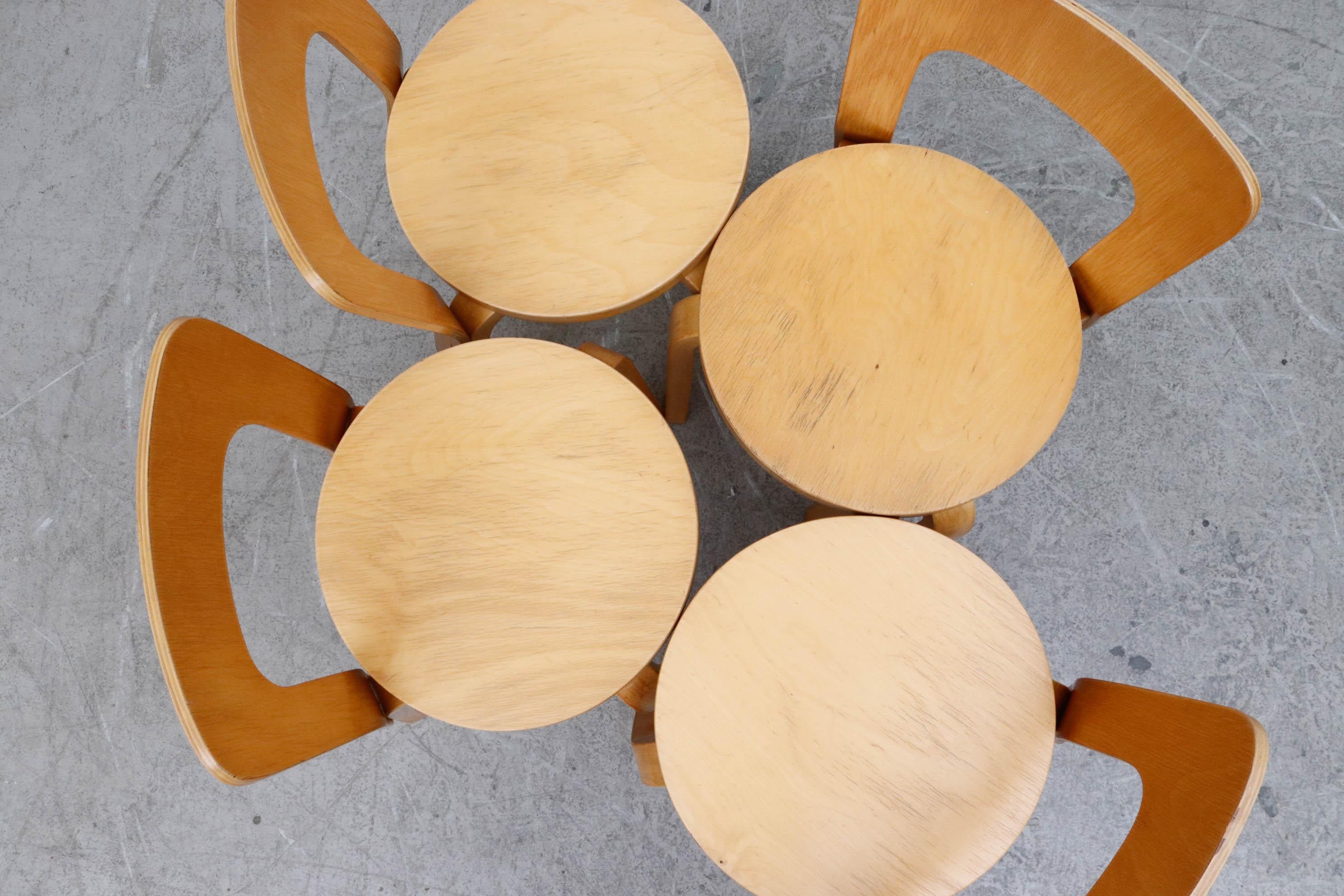 Set of 4 Alvar Aalto Model 65 Low Back Blonde Dining Chairs for Artek 1