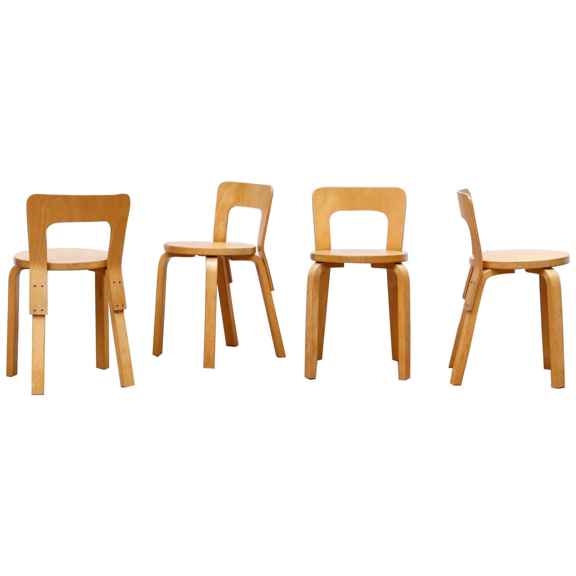 Set of 4 Alvar Aalto Model 65 Low Back Blonde Dining Chairs for Artek