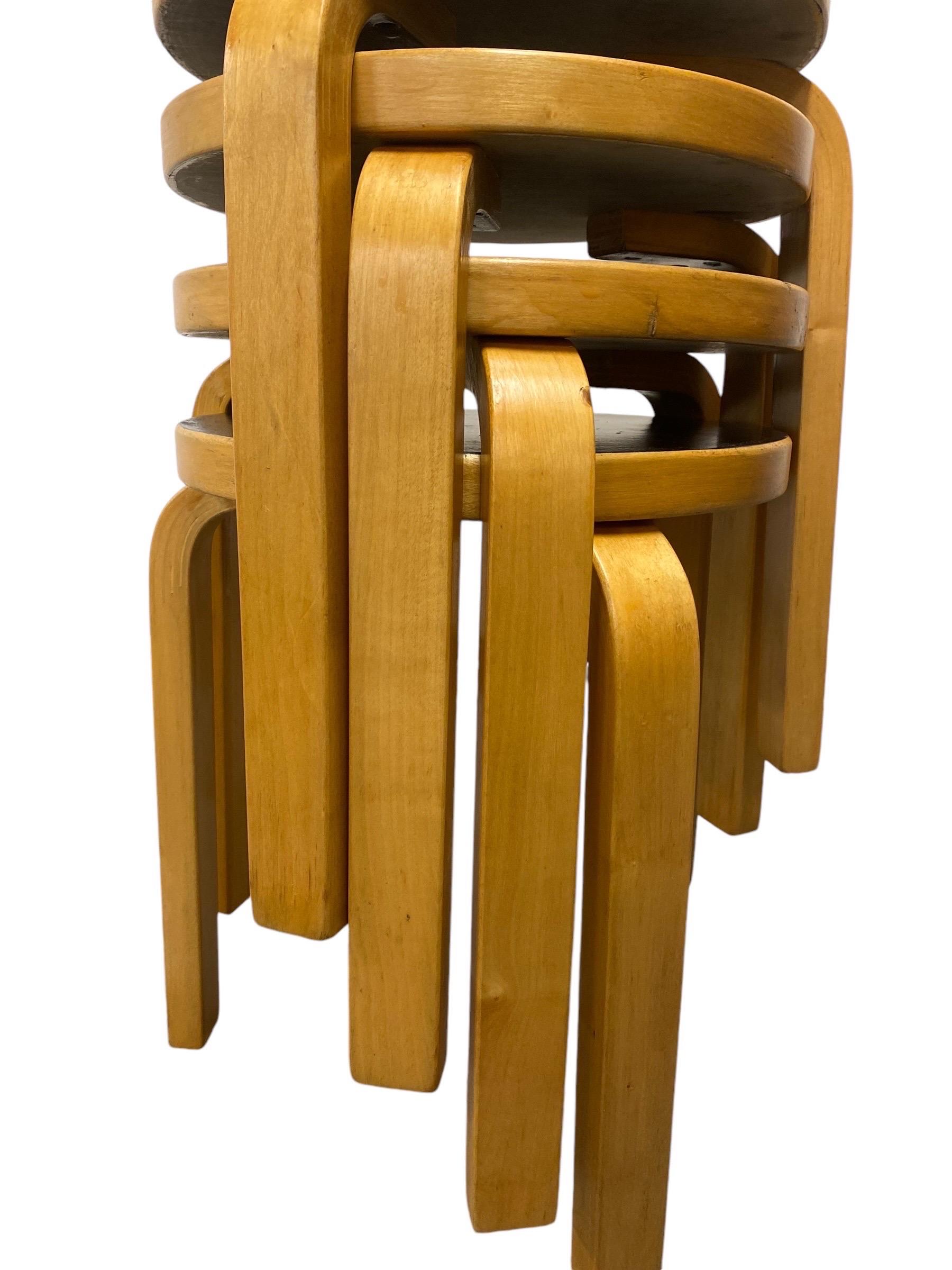 Set of 4 Alvar Aalto Stools Model no 60, Black Laminate, Artek 1950s For Sale 1