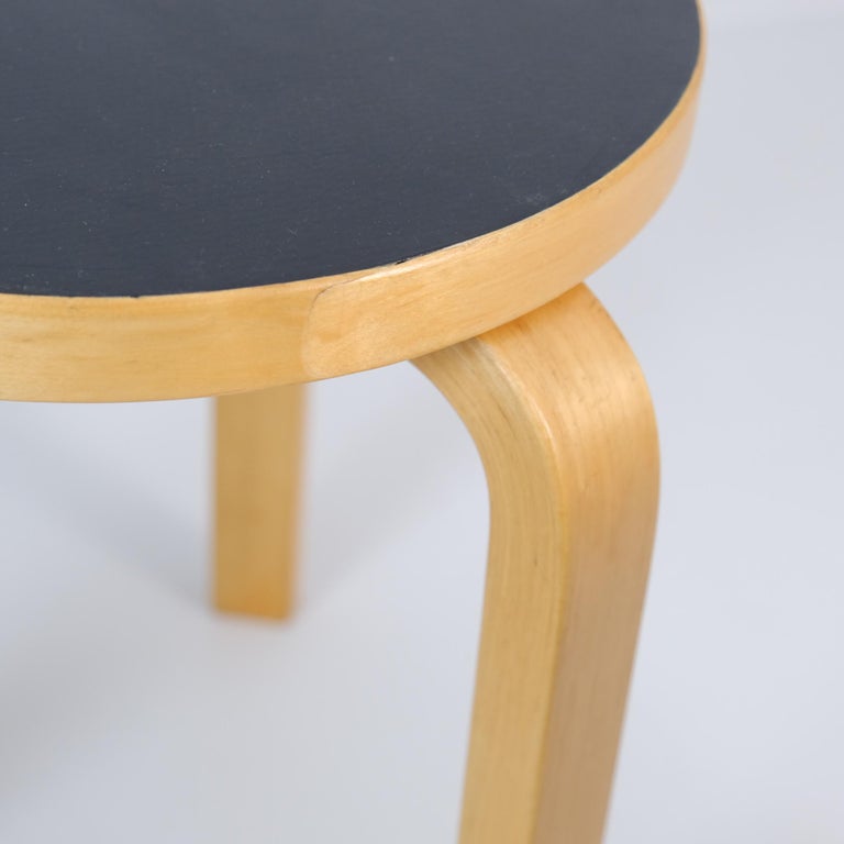 Set of 4 Alvar Aalto Stools Model no 60, Black Laminate, Artek
