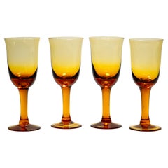 Set of 4 Amber Hand Blown Glasses Goblets with Controlled Bubbles